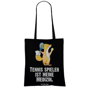 Mr. & Mrs. Panda Tragetasche Fuchs Tennis spielen - Schwarz - Geschenk, Stoffbeutel, Ballsportart, (1-tlg), Cross Stitching Griffe