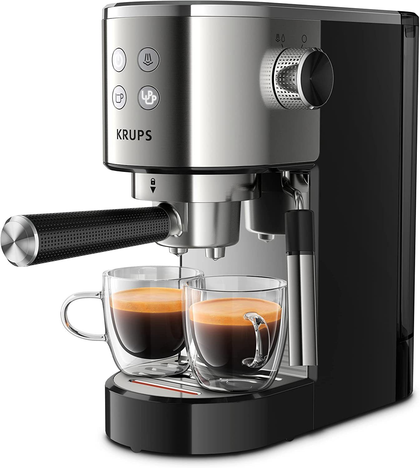 Milchschaumdüse Kaffeekanne, automatischer Edelstahl, geeignet 1l Filtereinsatz Espressomaschine ESE 15 + Kaffeepads Abschaltung, Tamper, Krups XP442C, Bar