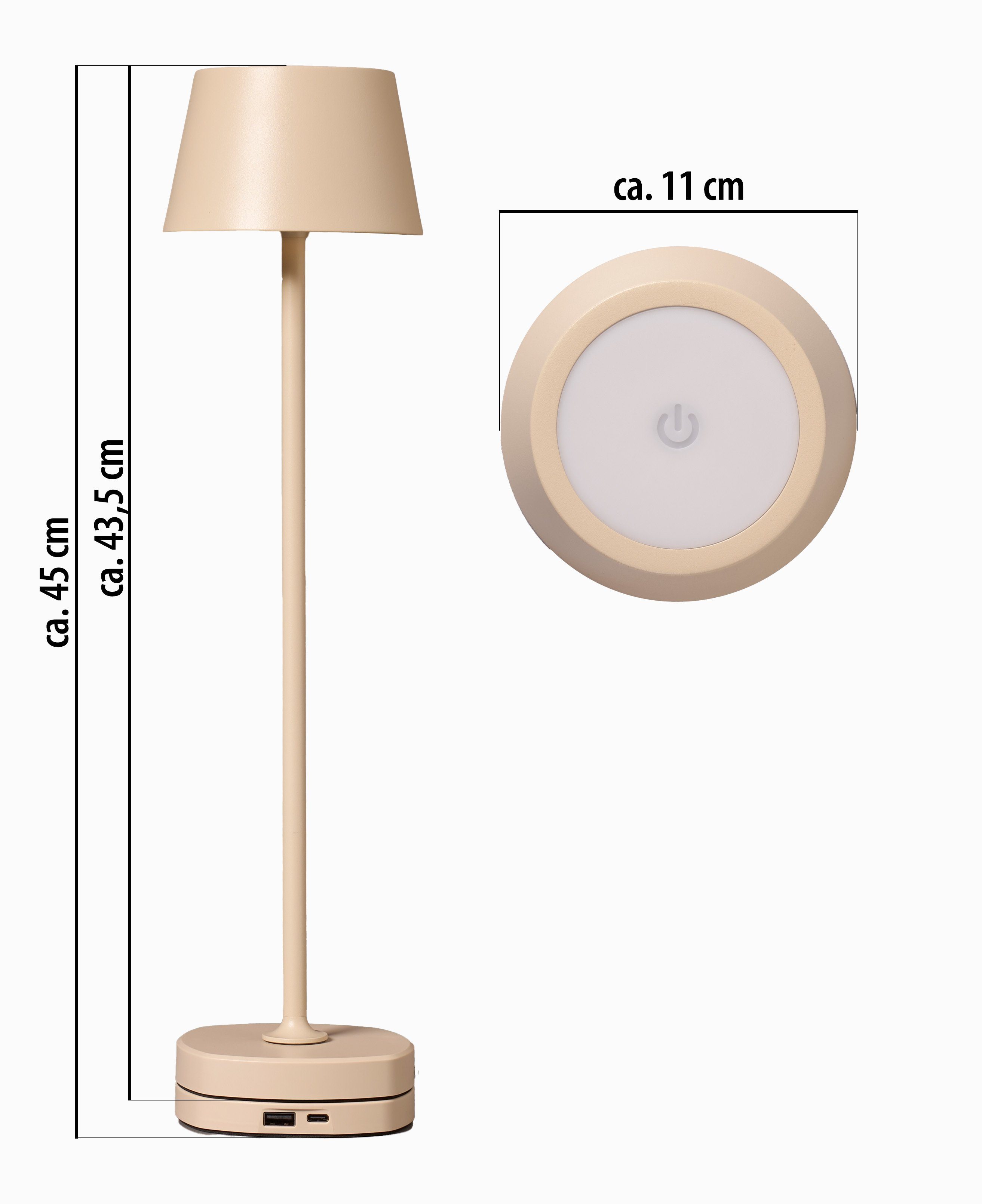 Tischlampe Akku 45cm beige mit Ladestation hoch Tischleuchte max. LED Northpoint warmweiße dimmbar