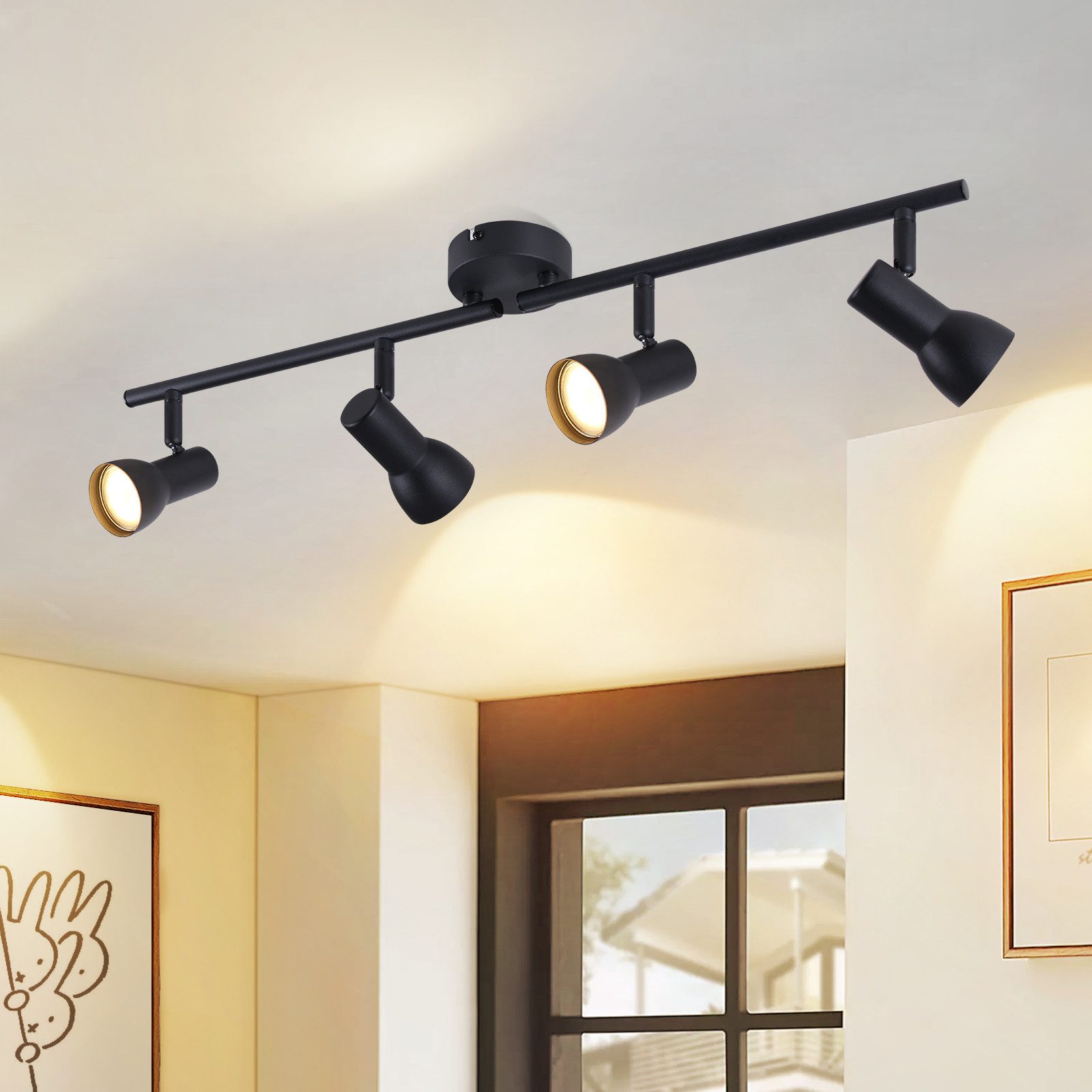ZMH Deckenstrahler 4 Flammig GU10 Deckenleuchte Modern Design Metall Wohnzimmer Flur, Einfache Installtion, ohne Leuchtmittel, Innen 350° Schwenkbar Schwarz Spots für Schlafzimmer