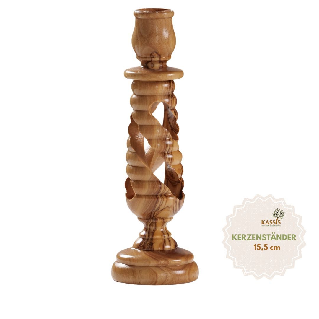 Kassis Geschenkartikel Kerzenständer aus Olivenholz Kerzenhalter Deko modern 15,50 cm, handgefertigt in Bethlehem, aus Olivenholz, Naturprodukt