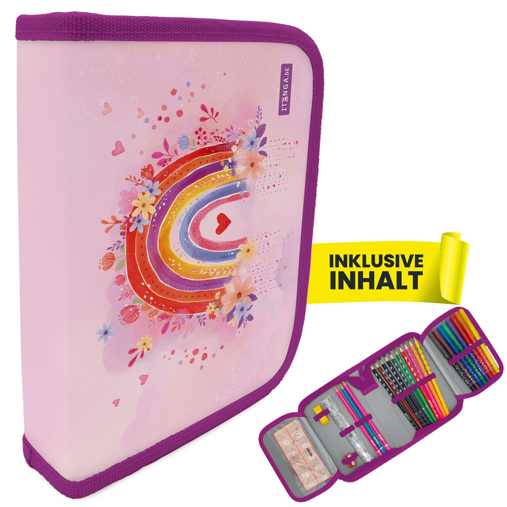 itenga Federmäppchen itenga Schüler-Etui Mäppchen Regenbogen Rainbow Dreams 28 teilig 1-Zip