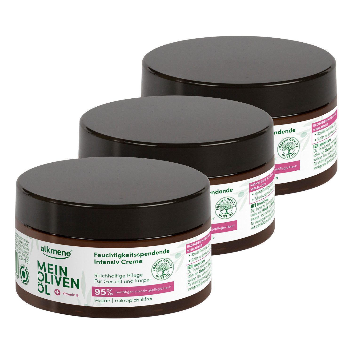 alkmene Feuchtigkeitscreme Intensiv Hautcreme trockene Haut 600 ml, Olivenöl, Männer & Frauen, 3-tlg.