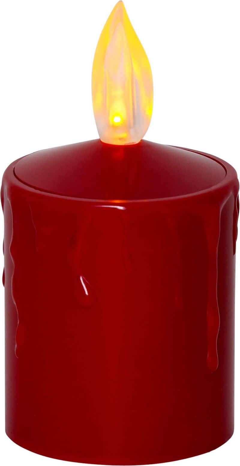 STAR TRADING LED-Kerze Paula (1-tlg), rot Grablicht ideal für Laternen Innen und Außen Lichtsensor 500h
