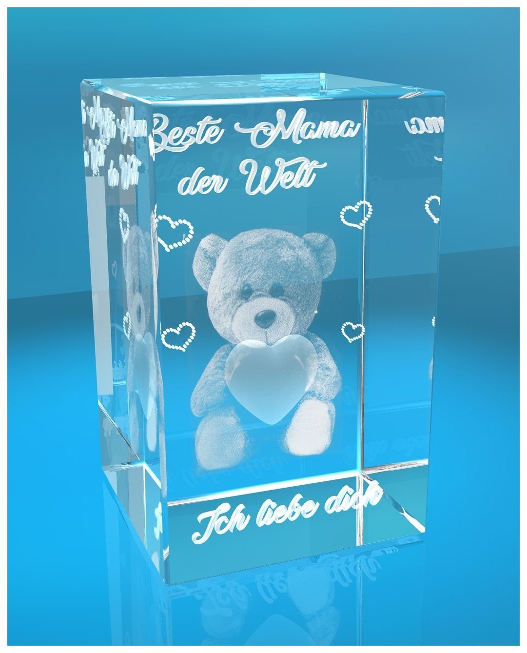 VIP-LASER Dekofigur Welt dich liebe in I Teddy Made Beste I I Gesc, Ich Geschenkbox, Hochwertige Germany, der 3D Glas Mama Familienbetrieb I Kristall