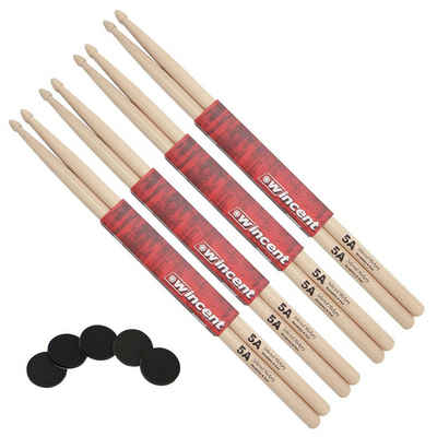 Wincent Schlagzeug 5A Drumsticks,4 Paar, natur, mit Damper-Pads