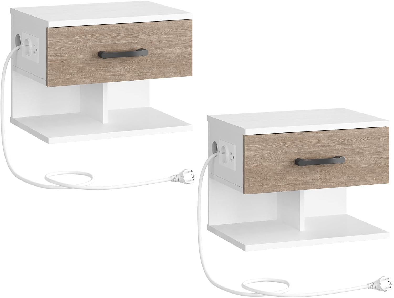 Hoobro Nachttisch Hängender Nachttisch mit Ladestation (Wand-Nachttische mit USB-A/USB-C, 2-St., Offenem Fach & Klappfach), Platzsparende Beistelltische für Schlafzimmer