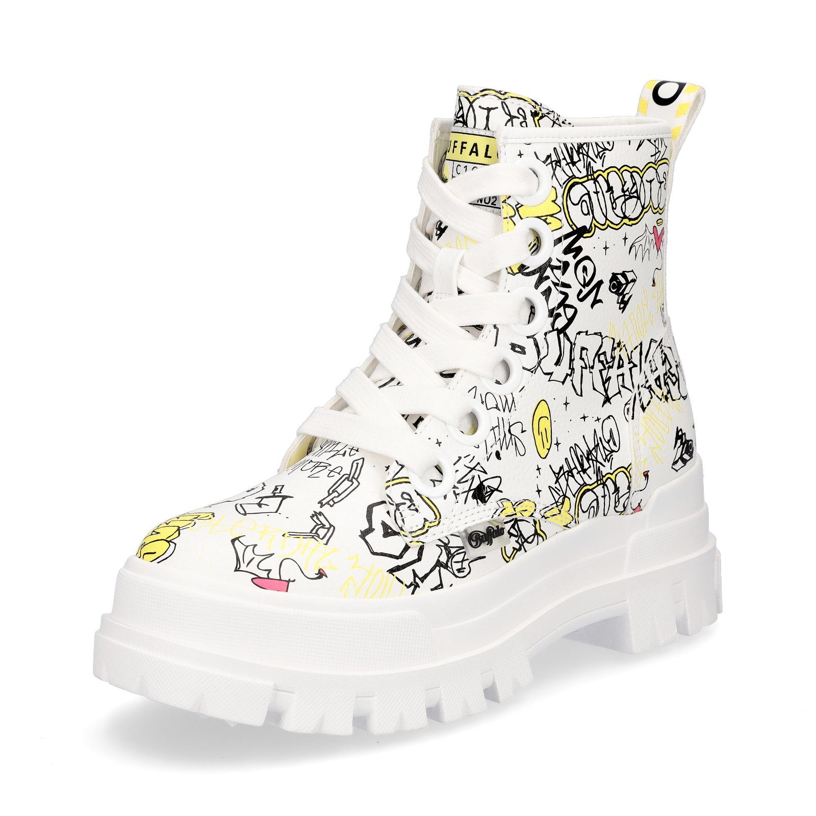 Damen Sommerboots Aspha Buffalo Buffalo Graffiti Schnürboot weiß