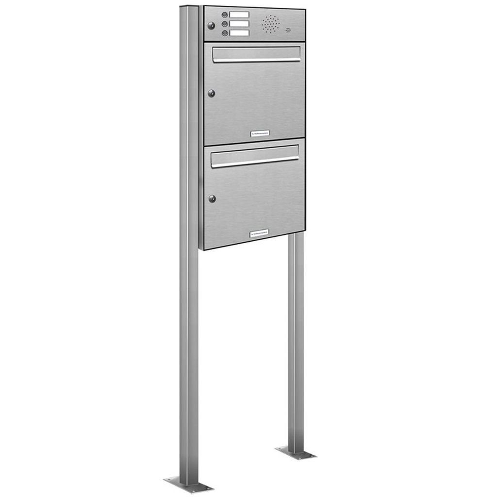 Briefkastensysteme 1x2 Standbriefkasten mit 2er 3 Premium Anlage Edelstahl AL V2A Klingel Standbriefkasten