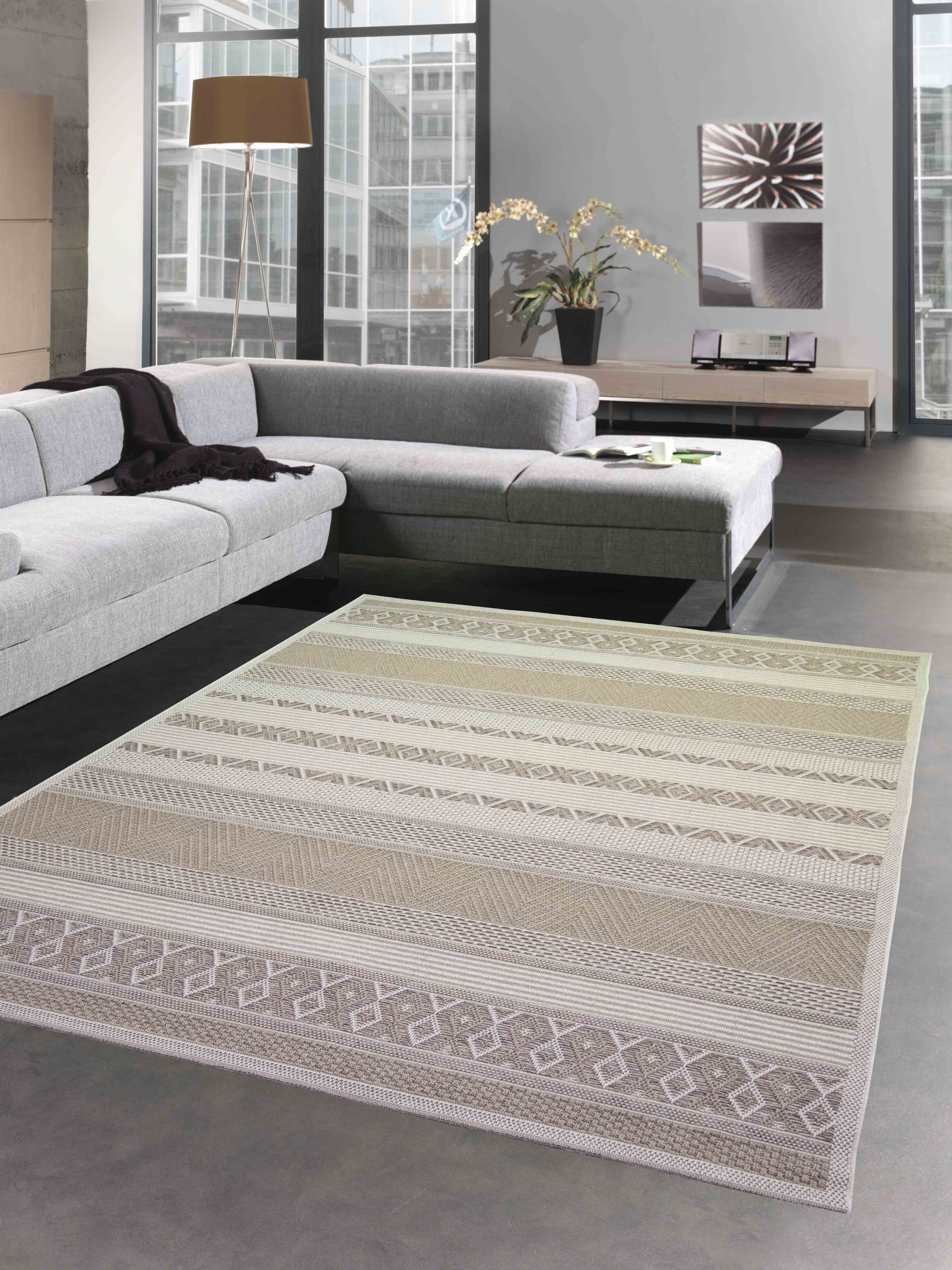 Teppich Indoor & Outdoor Diamanten Küche beigefarben, Höhe: rechteckig, Wohnzimmer Sisal Rauten mm Balkon Design 8 Carpetia, gestreiftes Terrasse Teppich