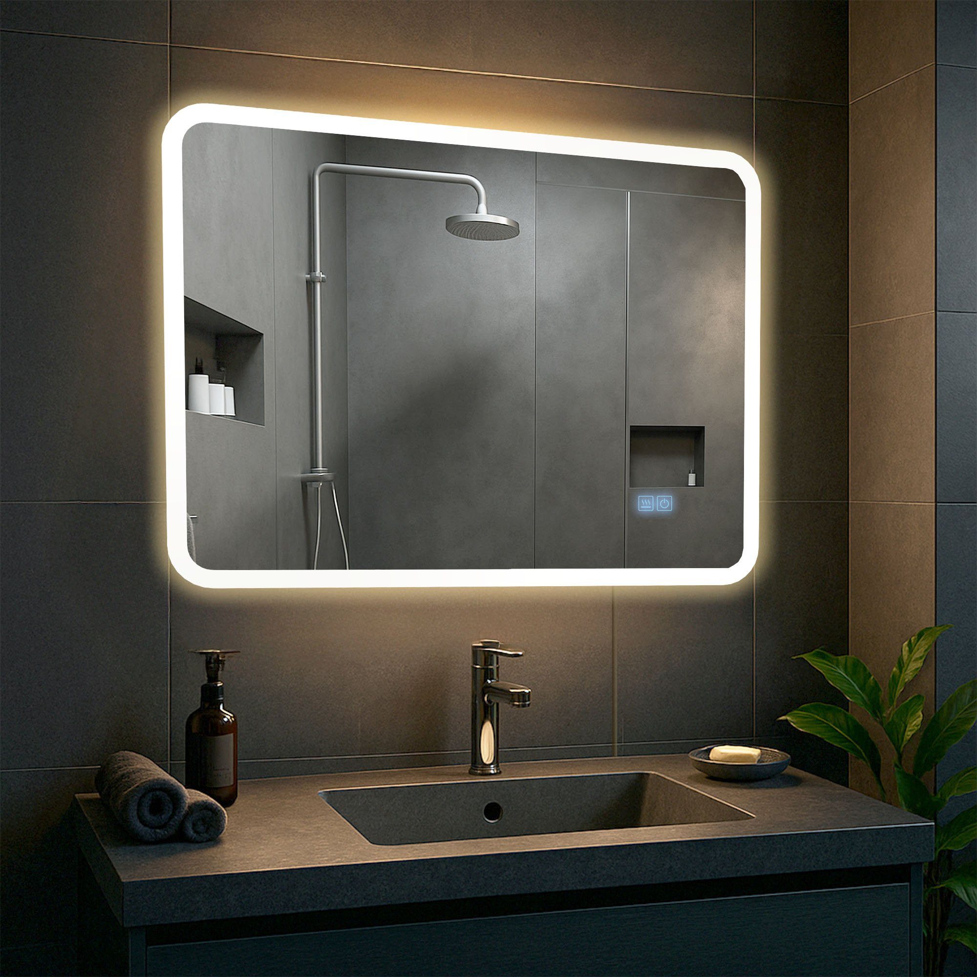 CLP Wandspiegel Jericho (1er), Bluetooth-Lautsprecher, Anti-Fog, LED-Licht, IP44