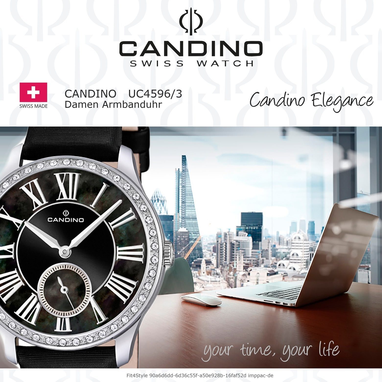 Damen Candino rund, Damen Analog schwarz, Armbanduhr Candino Quarzuhr Fashion Quarzuhr Lederarmband C4596/3,