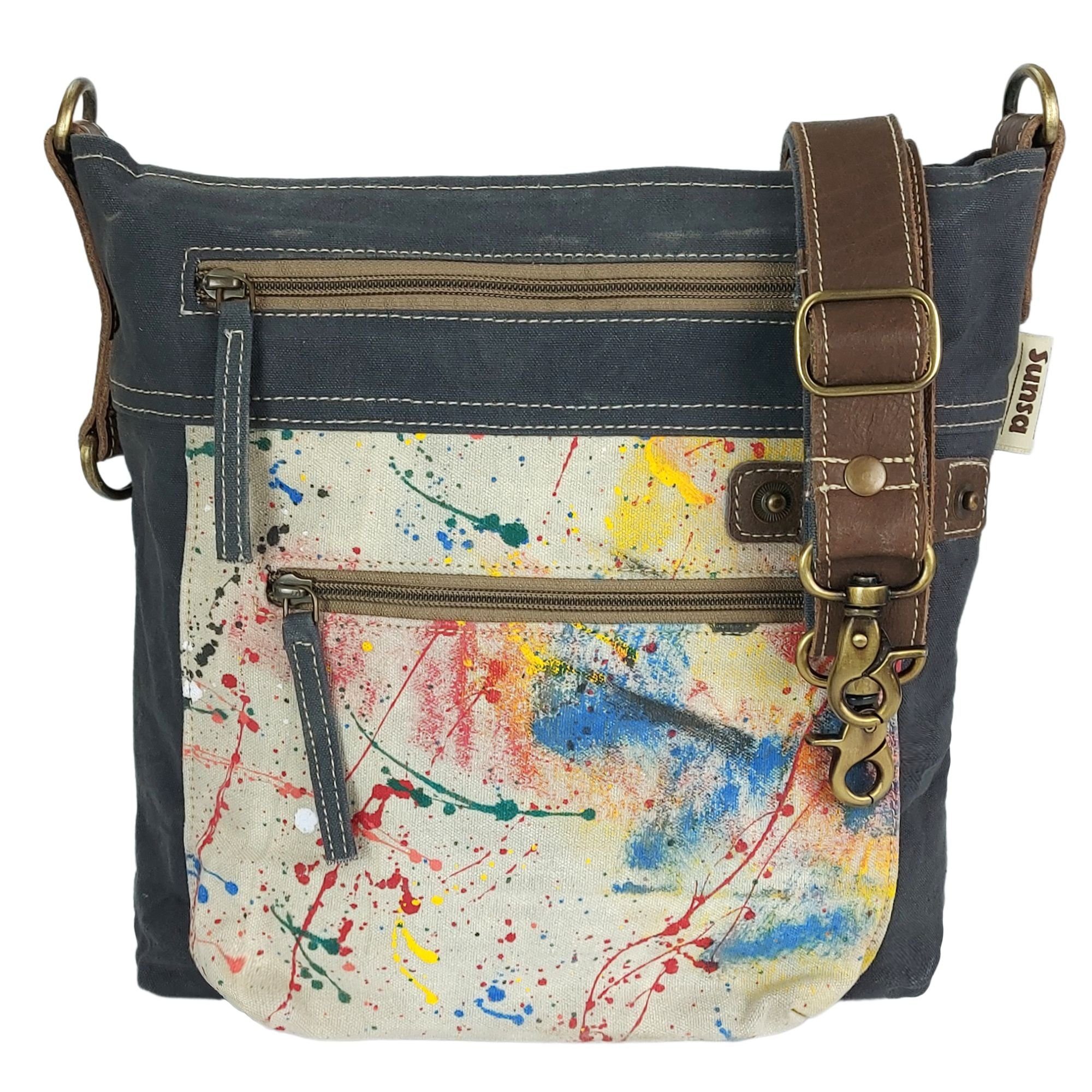 Sunsa Umhängetasche Damen Umhängetasche. Schultertasche mit viel Fächern, Canvas Tasche, Unikat künstlerisch-Stil