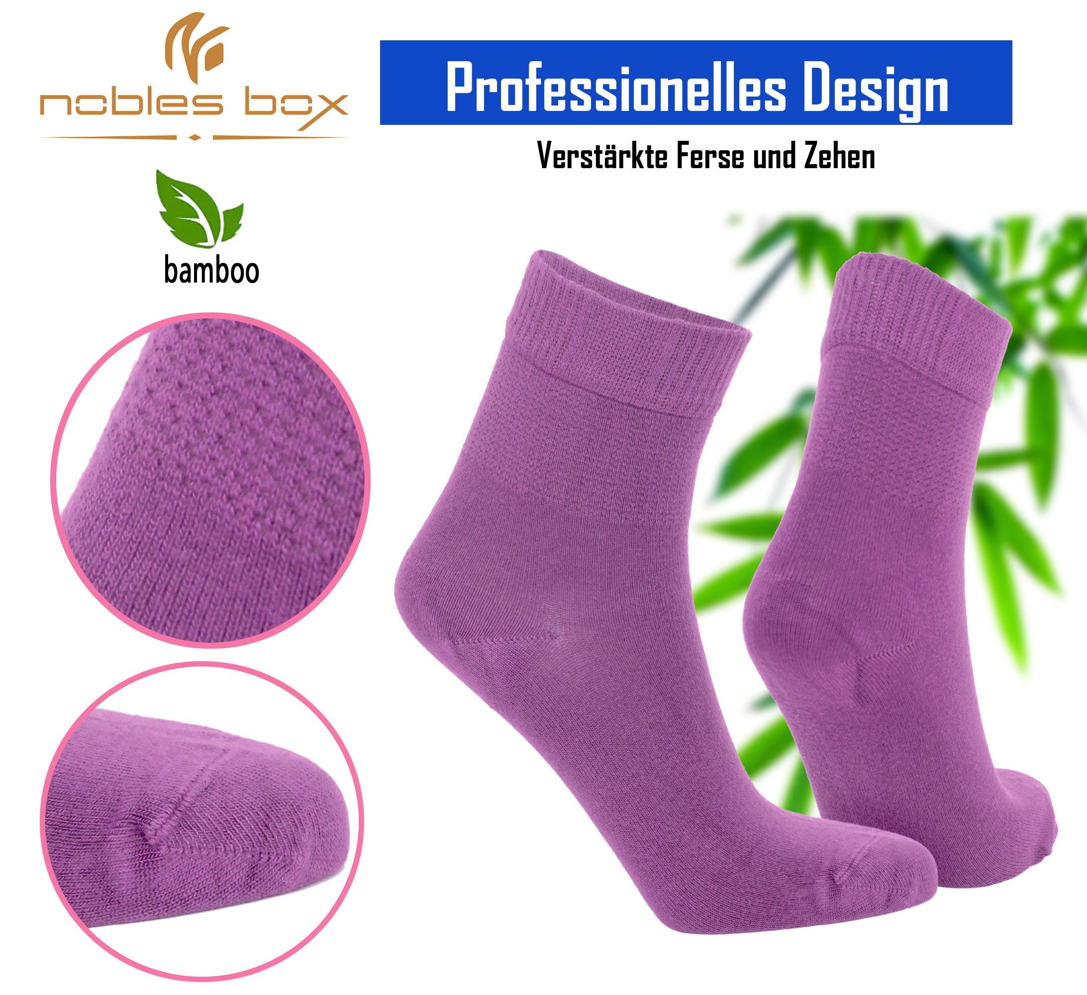 NoblesBox Diabetikersocken Damensocken (Beutel, Violett Bambussocken 4 Paar)