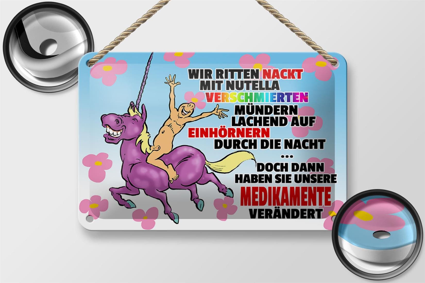 Femer GmbH Metallschild Spruch 18x12cm doch dann Medikamente geändert, (1 St), gewölbte Oberfläche, abgerundete Ecken, umgeschlagene Kanten