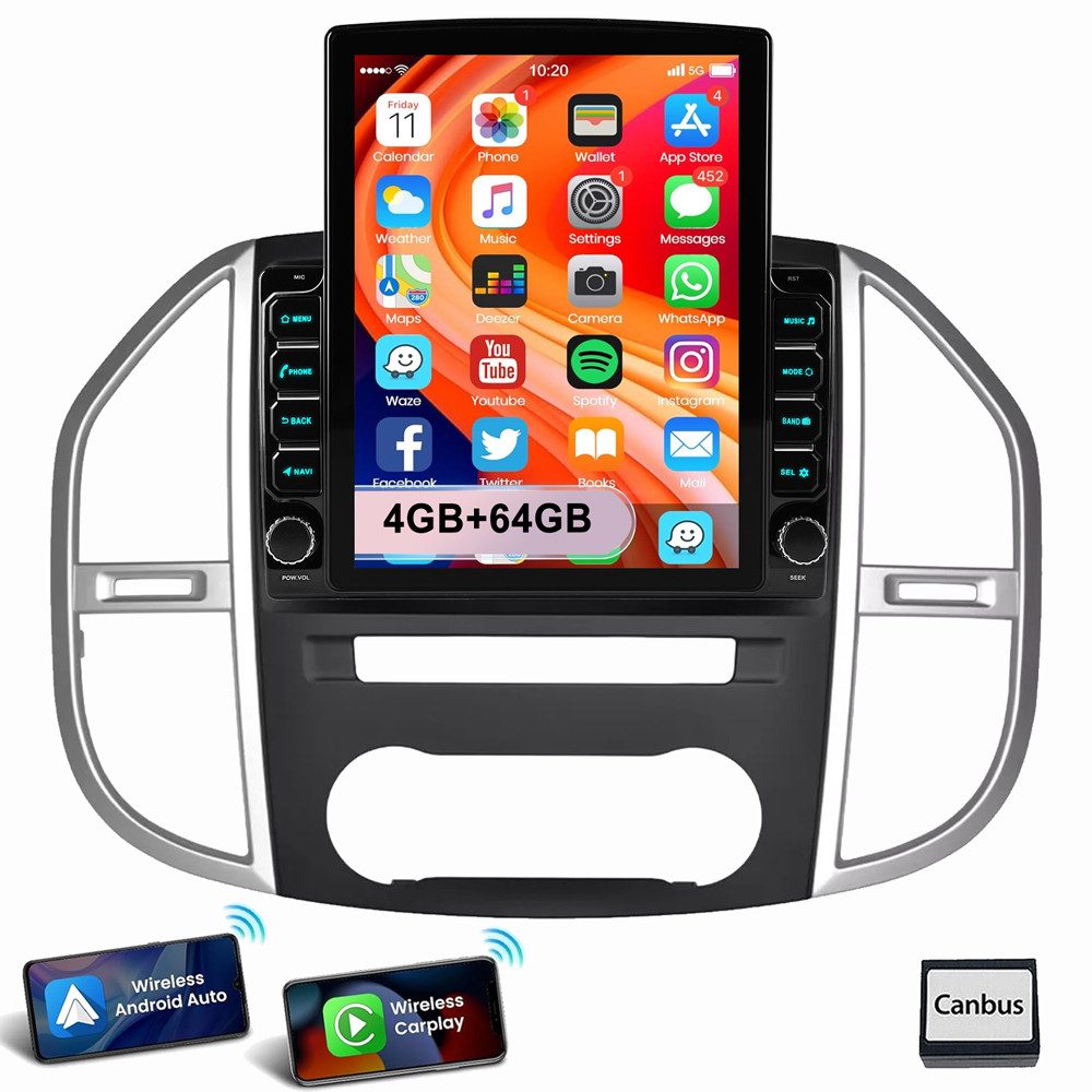 ESSGOO Für Mercedes Vito W447 2014-2020 Android 15 Autoradio Autoradio (RDS, Digitalradio (DAB), FM)