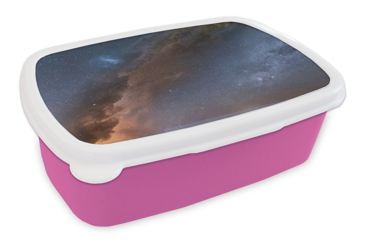 MuchoWow Lunchbox Sterne im Weltraum, Kunststoff, (2-tlg), Brotbox für Erwachsene, Brotdose Kinder, Snackbox, Mädchen, Kunststoff rosa