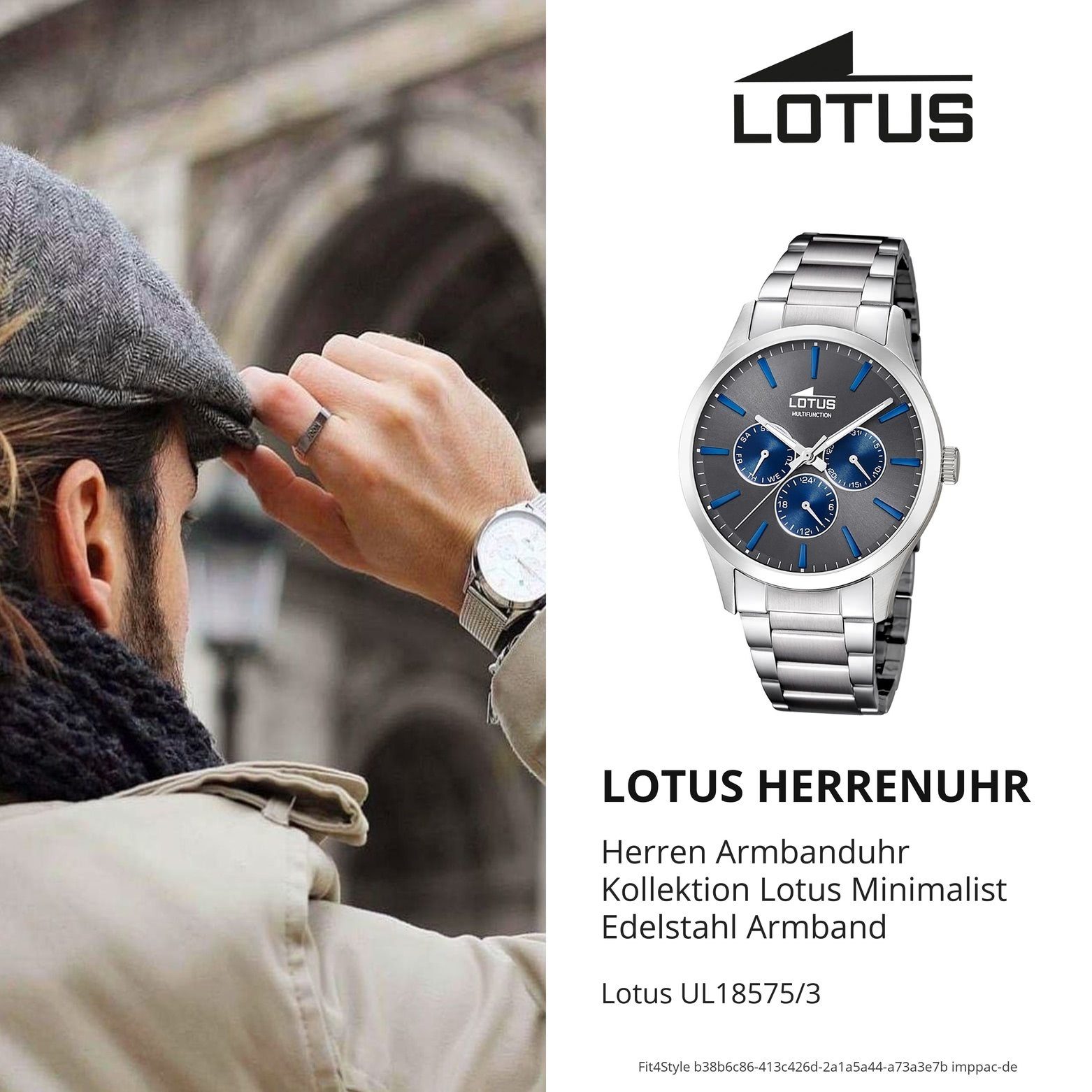 Lotus Quarzuhr Lotus Herren-Armbanduhr Analog, Edelstahlarmband rund, Herren Armbanduhr silber silber