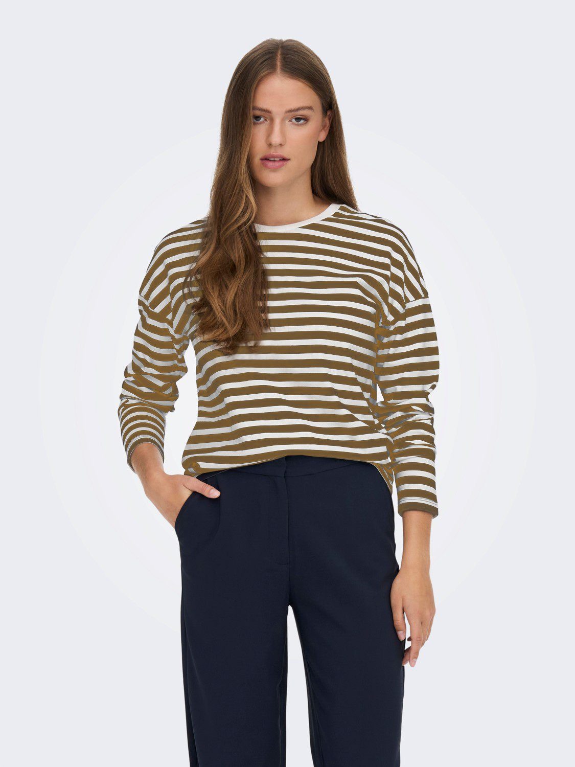 JACQUELINE de YONG Longpullover Langarm Pullover Dünnes in 4555 Basic Gestreifter Shirt JDYDARLING Braun