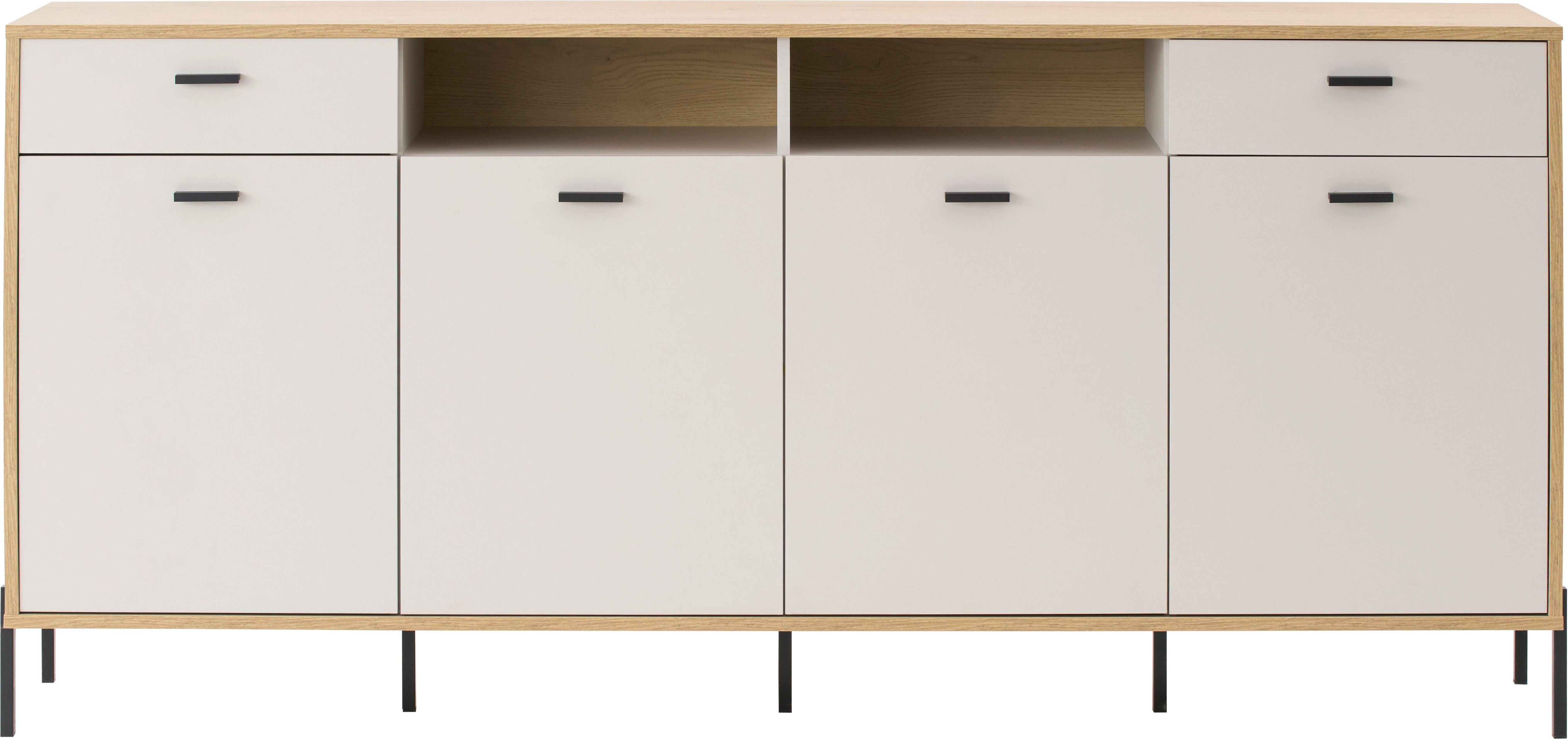 Home affaire Sideboard Fredericia, moderne Kommode, Schrank in Kaschmir, 205 cm breit, zeitlos, schwarze Metallgriffe und -füße, ausreichend Stauraum