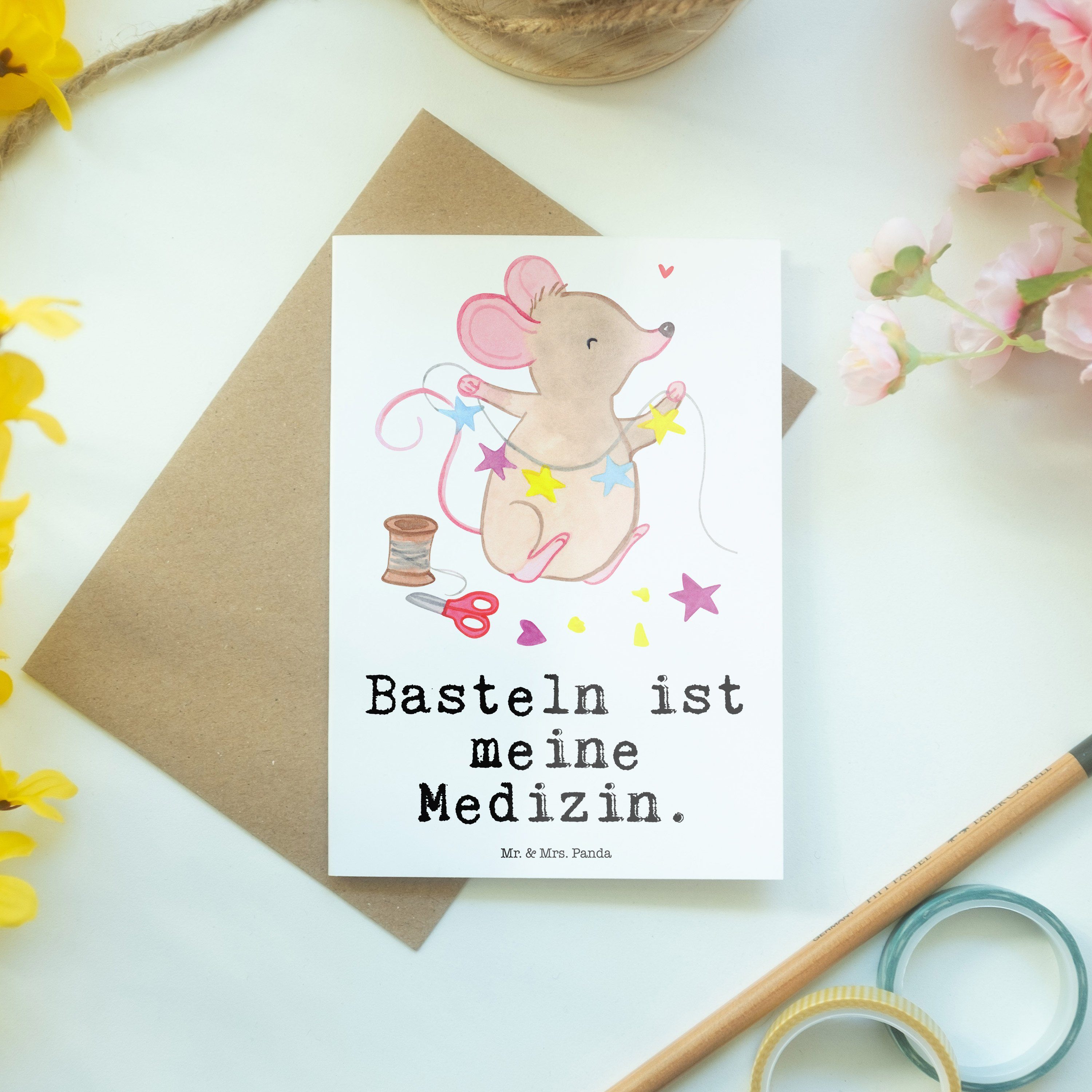 & Hochzeitskarte, Geschenk, Maus - Mr. Panda Bas - Medizin kreatives Weiß Mrs. Basteln Grußkarte