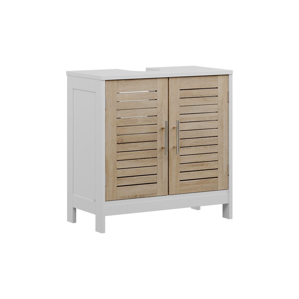 Vicco Waschbeckenunterschrank Looma, Weiß/Eiche, 60 x 60 cm mit 2 geschlossenen Fächern (1-St)
