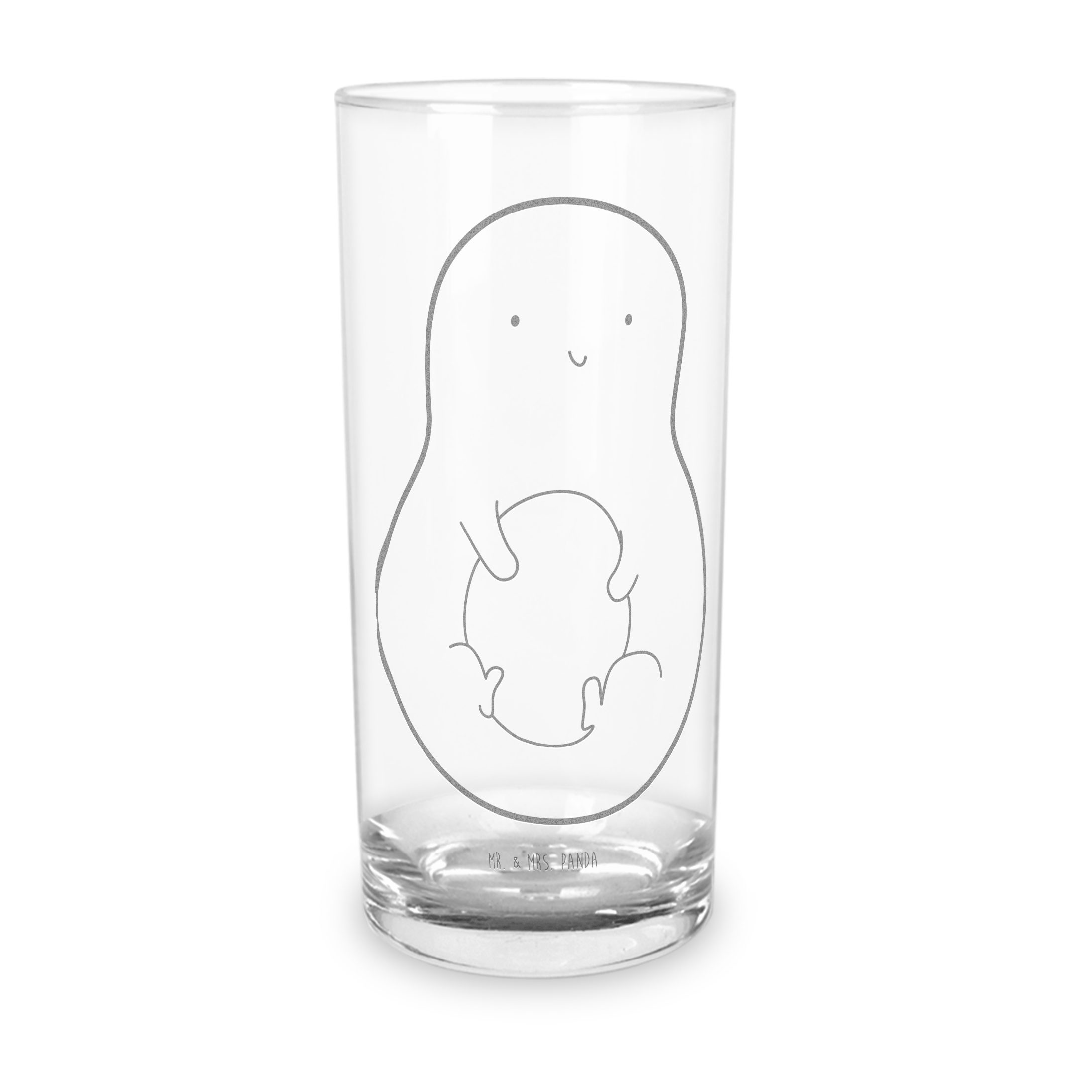Mr. & Mrs. Panda Glas 200 ml Avocado Kern - Transparent - Geschenk, Avocadokern, lächeln, T, Premium Glas, Stilvolle Gravur