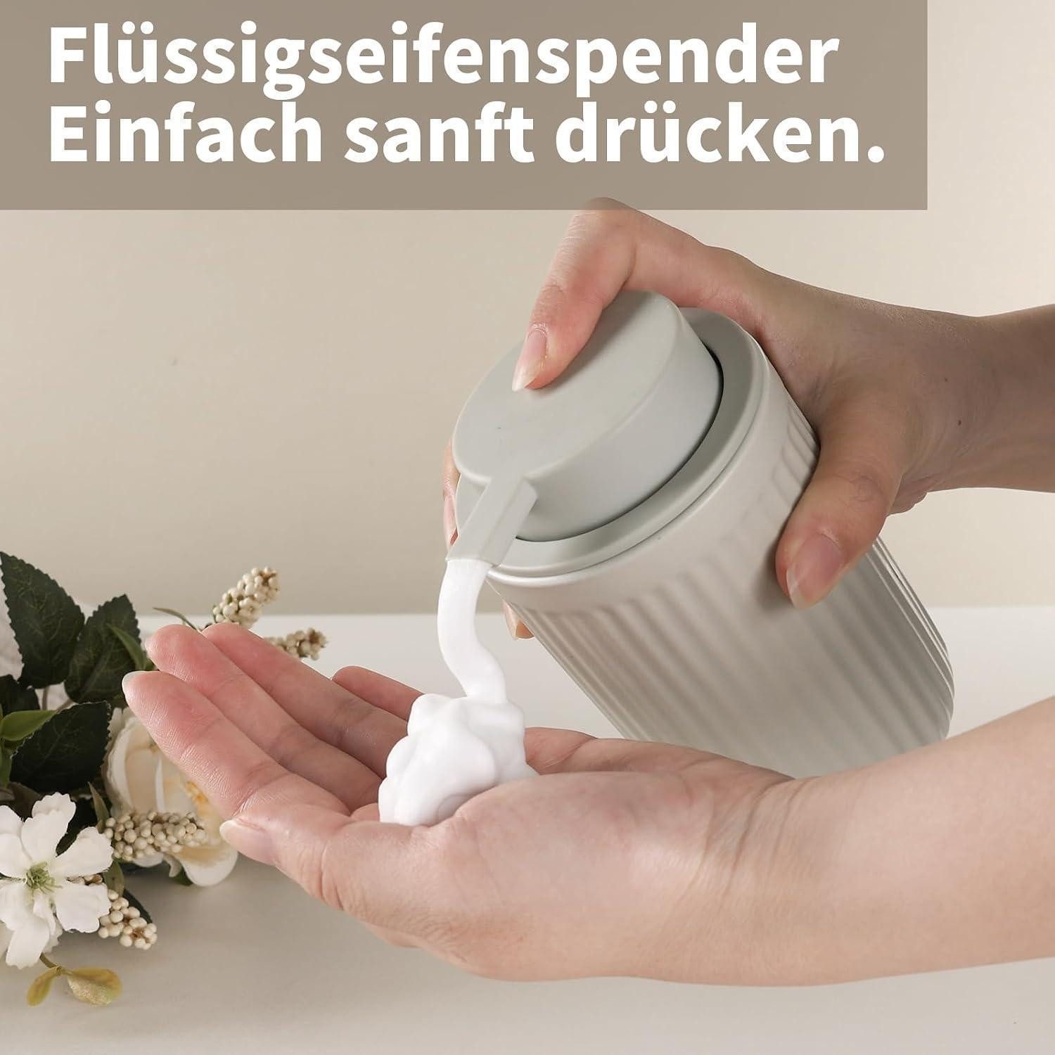 LuxusKollektion Seifenspender Keramik Seifenspender Streifen Grau 350ml
