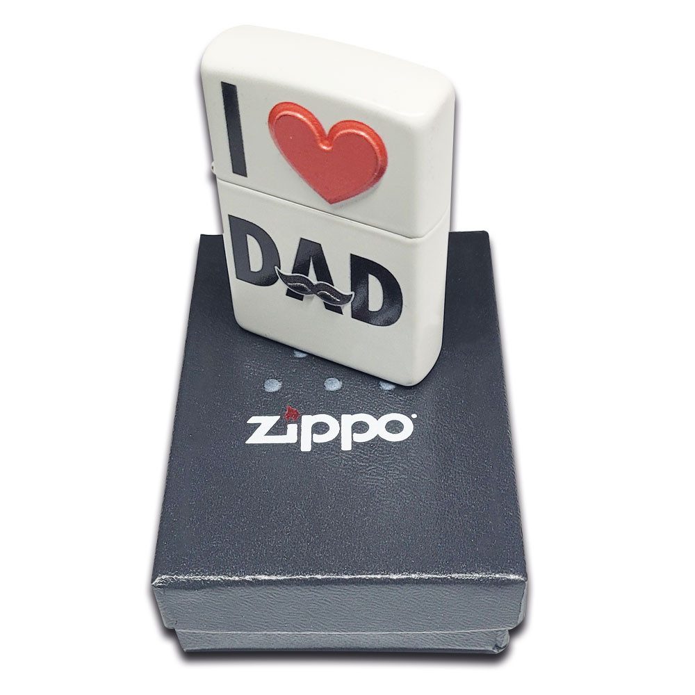 Zippo Feuerzeug I love Dad Zippo 3d Herz Benzinfeuerzeug Weiß Best Dad Geschenk Box, Vatertagsgeschenk & Geburtstagsidee für Papa