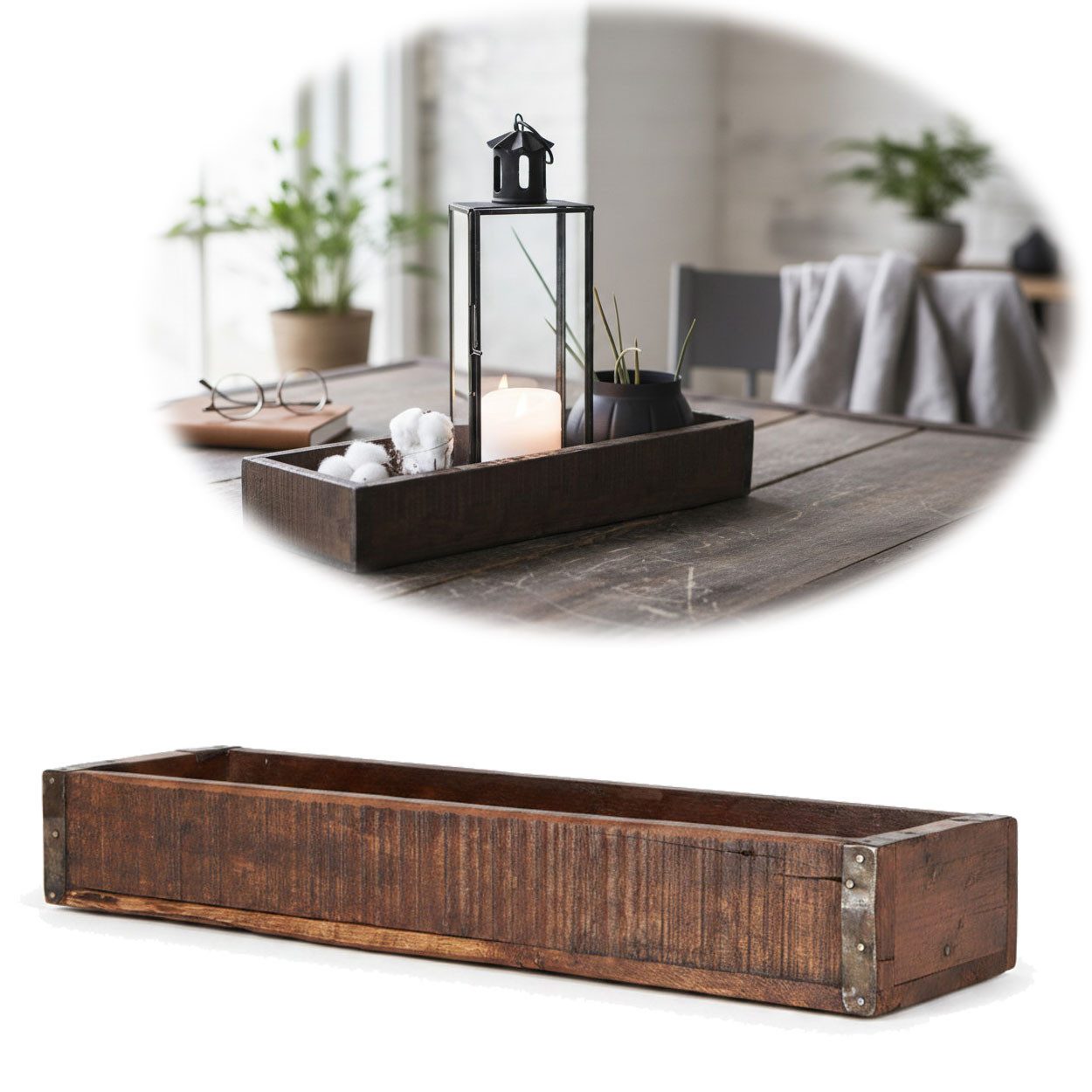 LS-LebenStil Holzkiste Vintage Holz 43x13x6cm Recycelt Roadwood Unika Braun Dekokiste (Küchenorganizer Büro Schreibtisch Schublade Organizer Ordnungsbox, 1 St., Recycelt Holzkiste Holzbox, Besteckkasten Besteckkorb), ideal auch als Pflanzkasten, Adventskranz Adventsgesteck