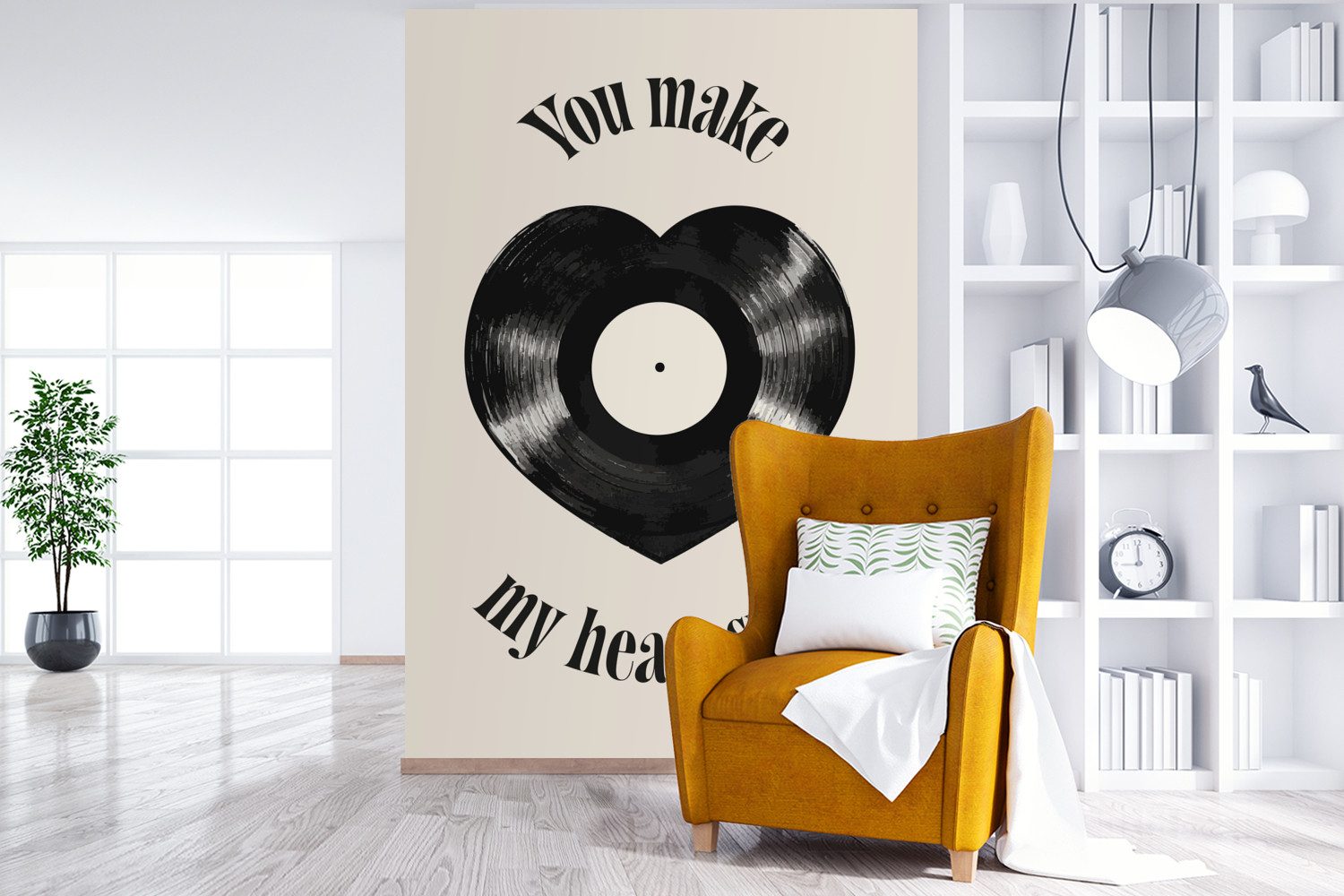 MuchoWow Fototapete Liebe - Musik - Zitat, Matt, bedruckt, Montagefertig Vinyl Tapete, Wandtapete, 145x220 cm