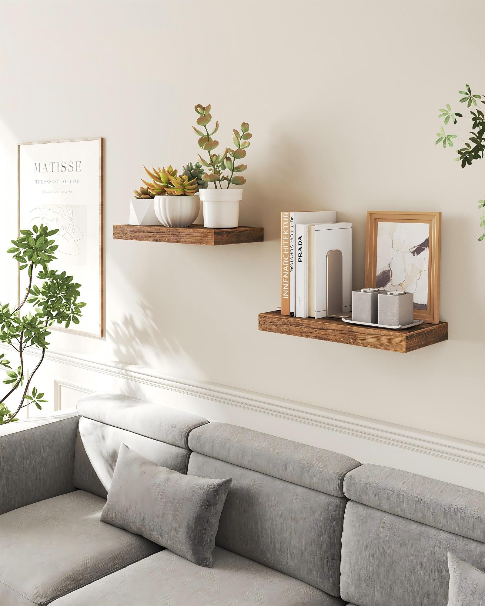 VASAGLE Wandregal Schweberegal, Regalbrett, 40/60/80 cm, 2-tlg., Wandboard für Bilderrahmen, Deko, für Wohnzimmer, Arbeitszimmer, Küche