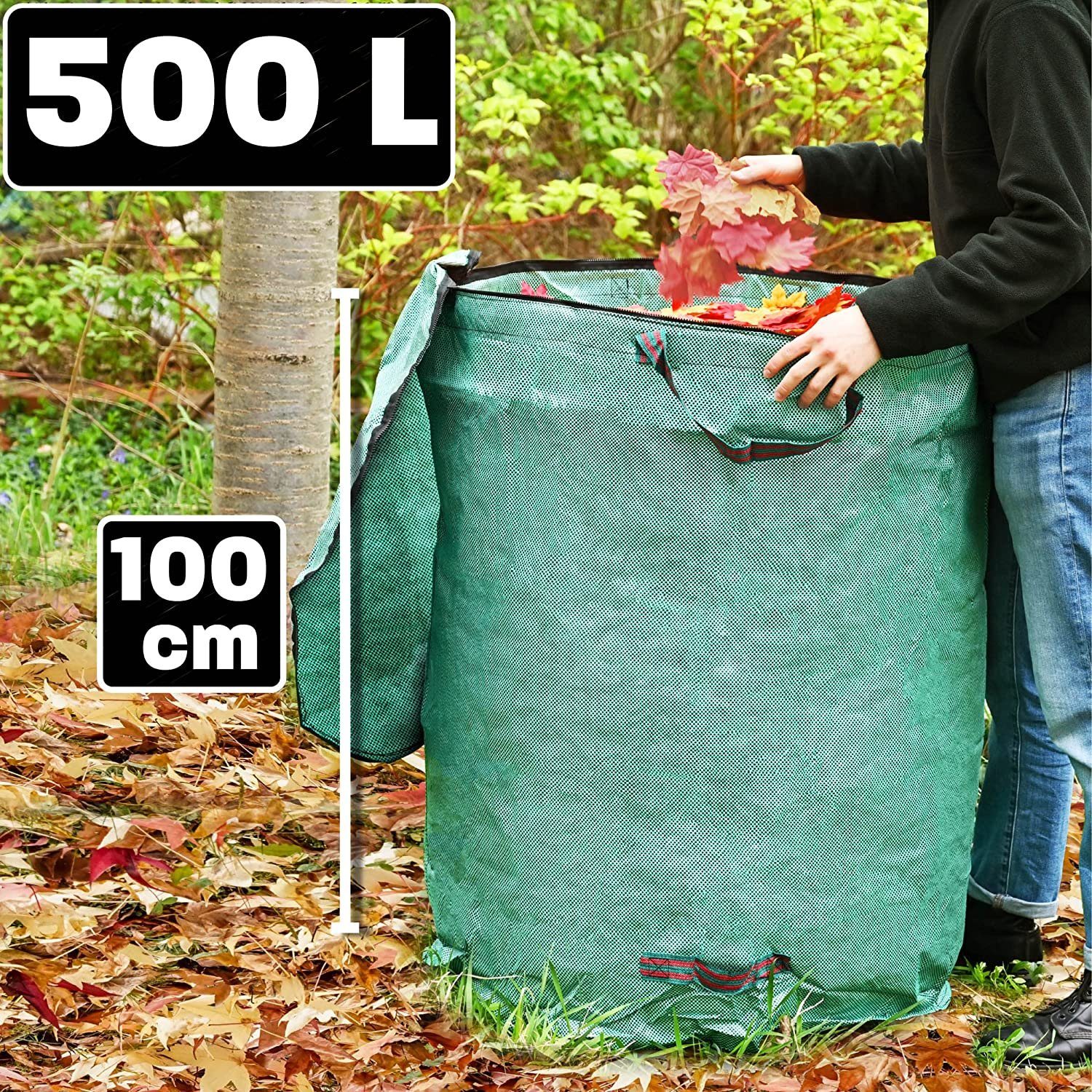 Griffe Groß L Gartensack 500L - mit Gartenbox (2 Reißfeste Deckel Polypropylen Robustes 4 2x St), Verschließbar Praknu - - 500