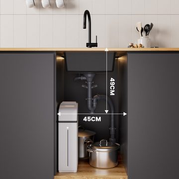 CECIPA Küchenspüle Granitspüle 45*45cm schwarz+, Rechteck, 45/45 cm, 42.5cm Küchenarmatur schwarz, ausziehbarer Spülbeckenhahn