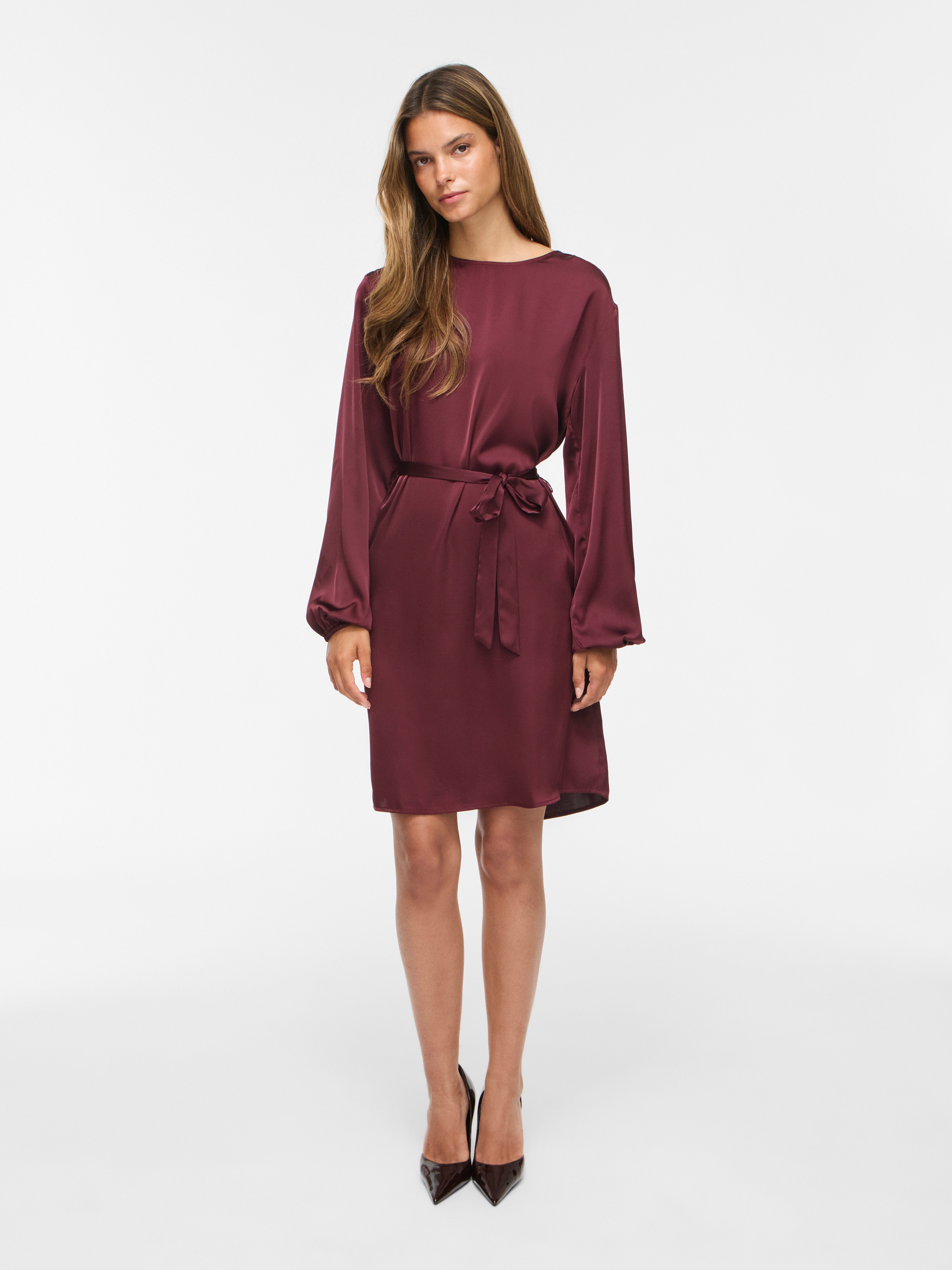 Vila Minikleid VIENNA RAVENNA L/S O-NECK DRESS - NOOS lockere Passform, aus Kunstfaser, pflegeleicht