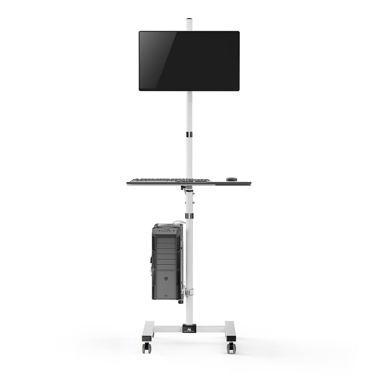 Maclean Arbeitstisch MC-793 Mobiler Steh-Sitz-Arbeitsplatz auf Rollen für 17–32 Zoll, Monitorhalterung, PC-Halter, Tastaturablage, …