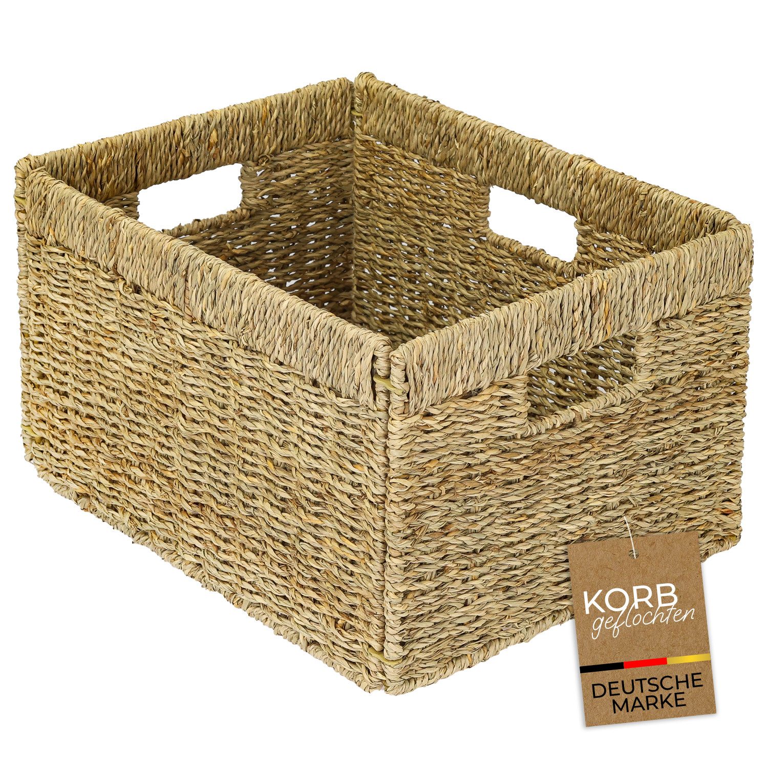 HMF Regalkorb Aufbewahrungskorb passend für BILLY Regal, Korb, geflochten aus Seegras mit drei Griffen, 35 x 25 x 20 cm