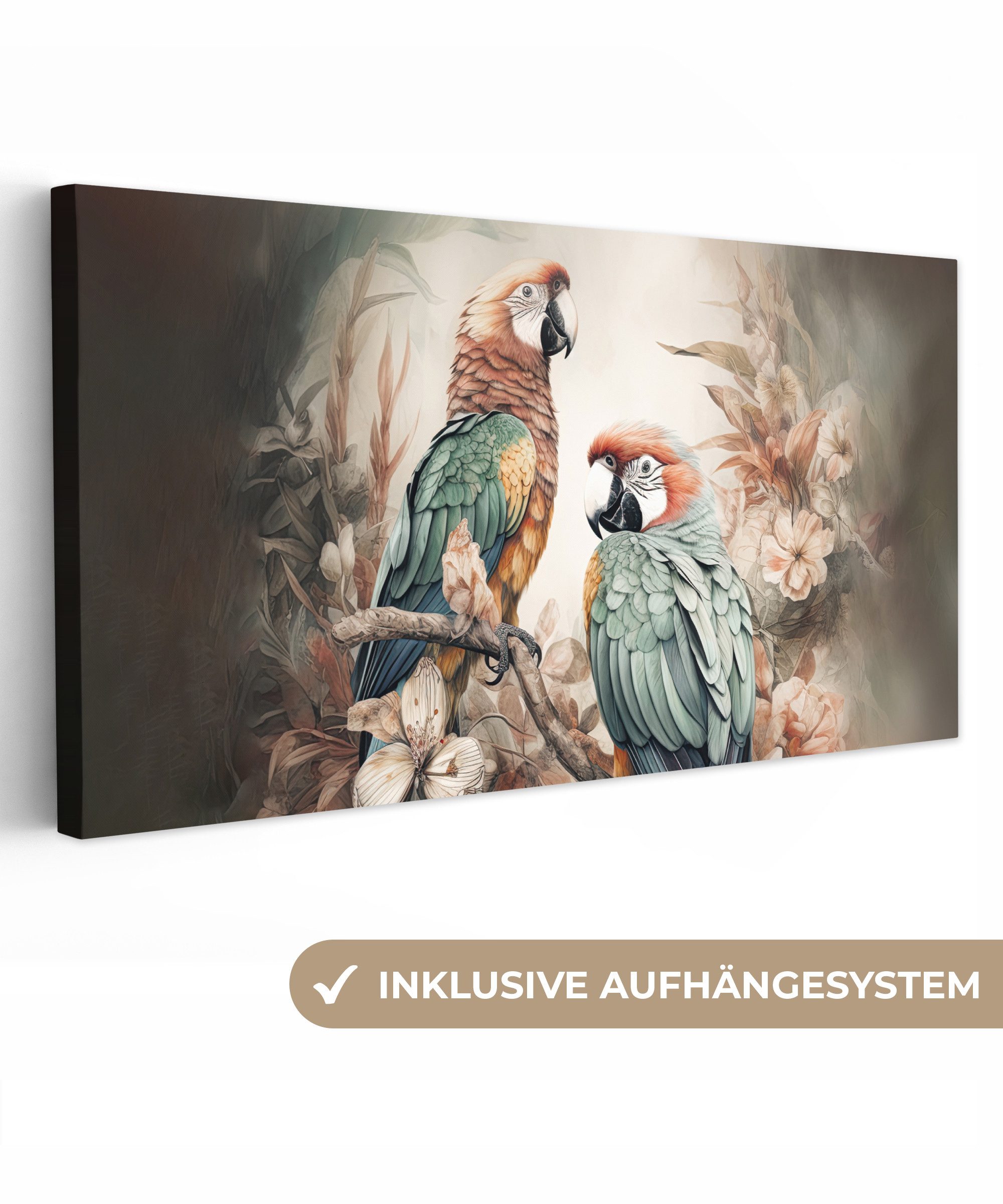 OneMillionCanvasses® Leinwandbild Panorama Papageien - Vögel günstig online kaufen
