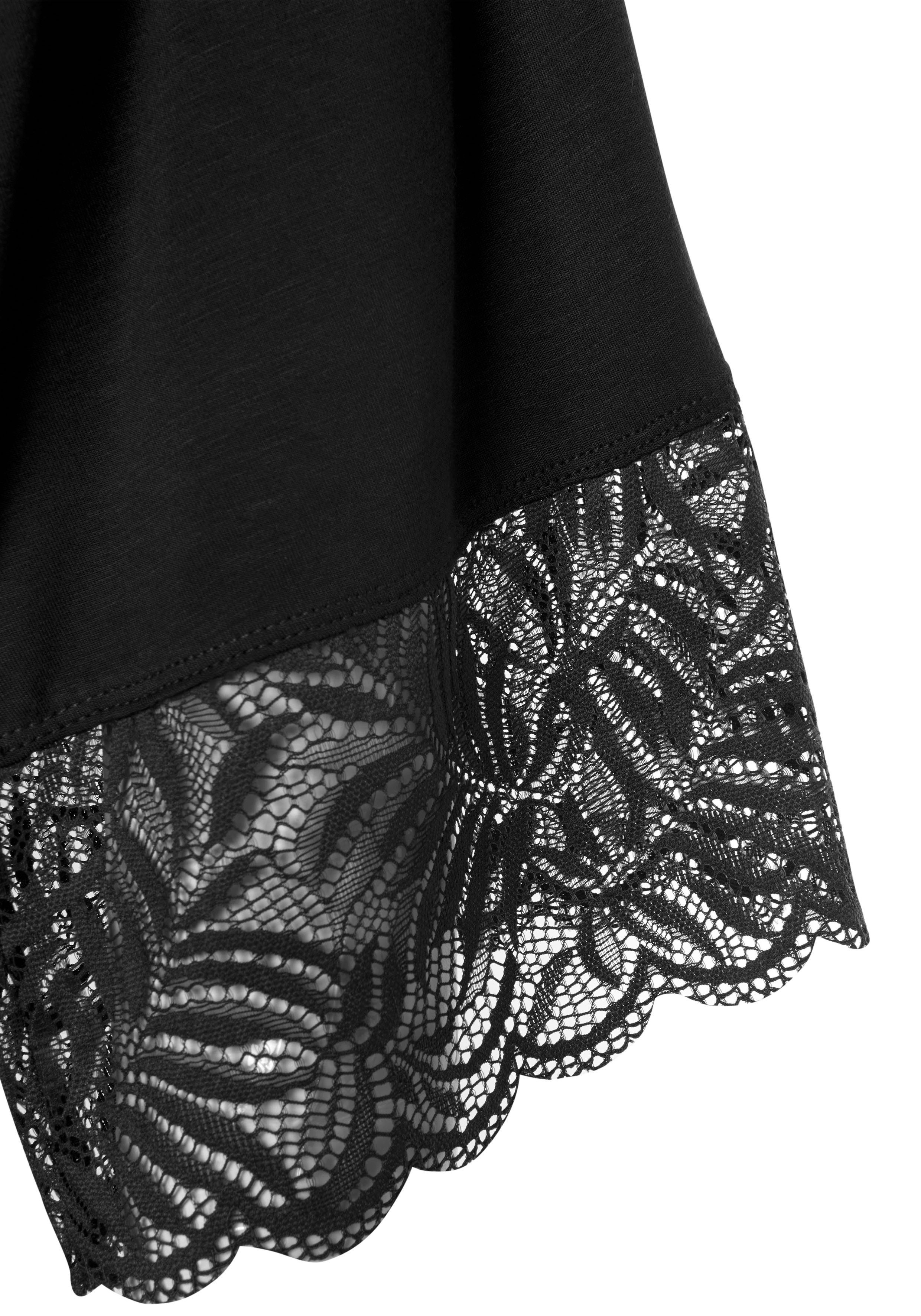 LASCANA Kimono, Kurzform, schönen Viskose, mit schwarz Spitzendetails Gürtel, Kimono-Kragen
