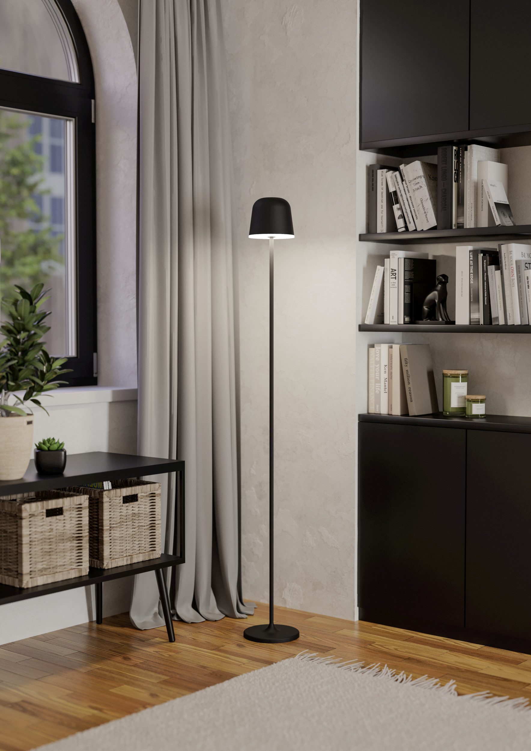 EGLO Stehlampe MANNERA-L Stehlampe - Alu, Stahl - LED - 4,3W - IP54, Dimmfunktion, USB-Anschluss mit Ladefunktion, mehrere Helligkeitsstufen, LED fest integriert, Neutralweiß, Warmweiß, Standleuchte, Leselampe, Wohzimmer, Schlafzimmer, H140 x Ø16 cm