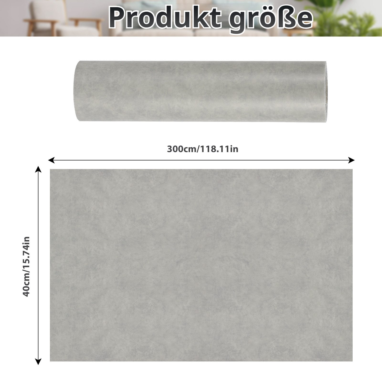 BlingBin Möbelfolie Selbstklebende abziehbare Folie mit Beton-Rissoptik in Grau 40×300 cm, (1 Stück, 1St.}, 40x300cm), Zement-Optik für Möbel, Küchenrückwände und Schränke