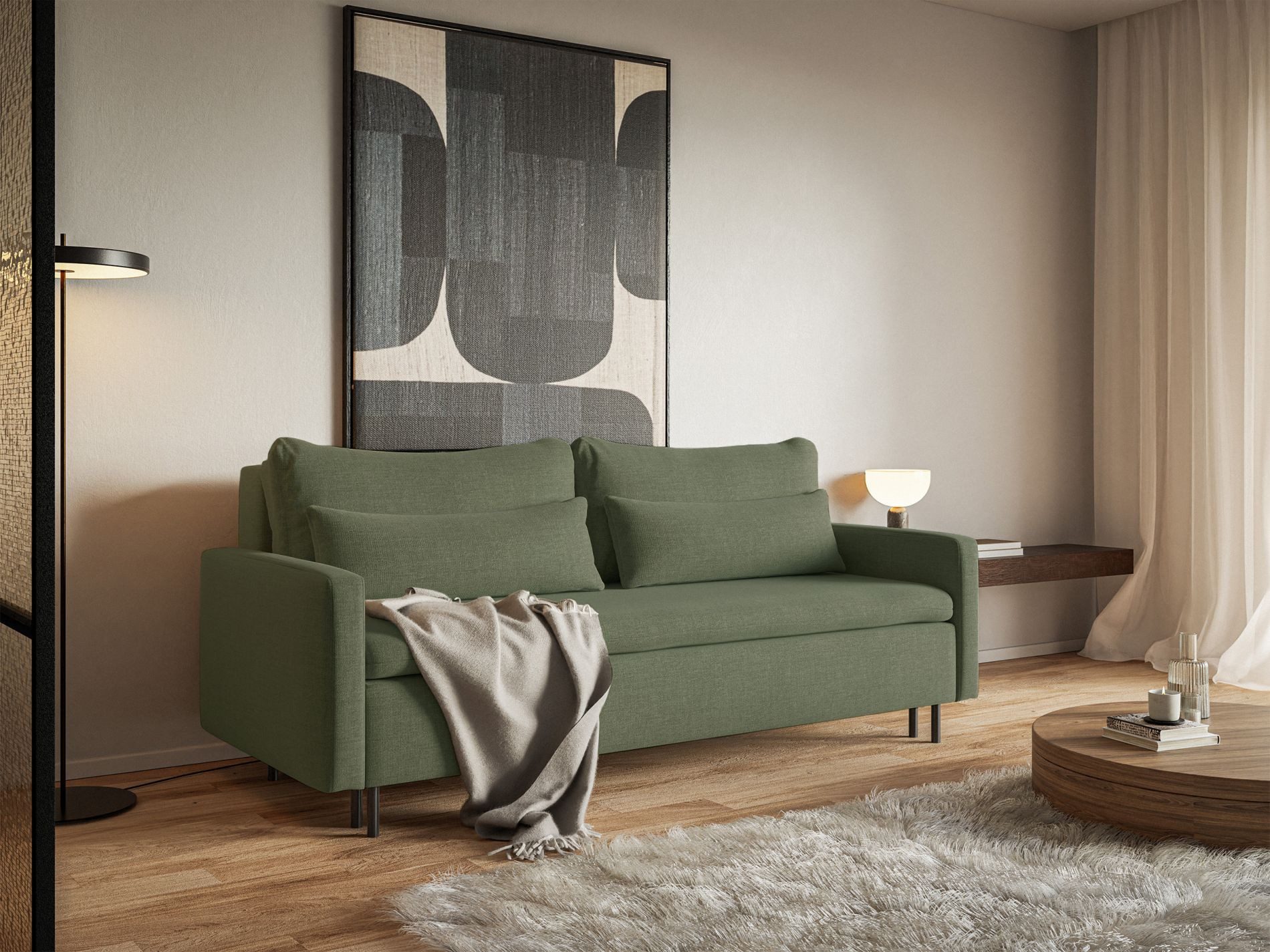 Selsey Schlafsofa, mit Schlaffunktion, Stauraum, Chenille und Zierkissen, 220 cm