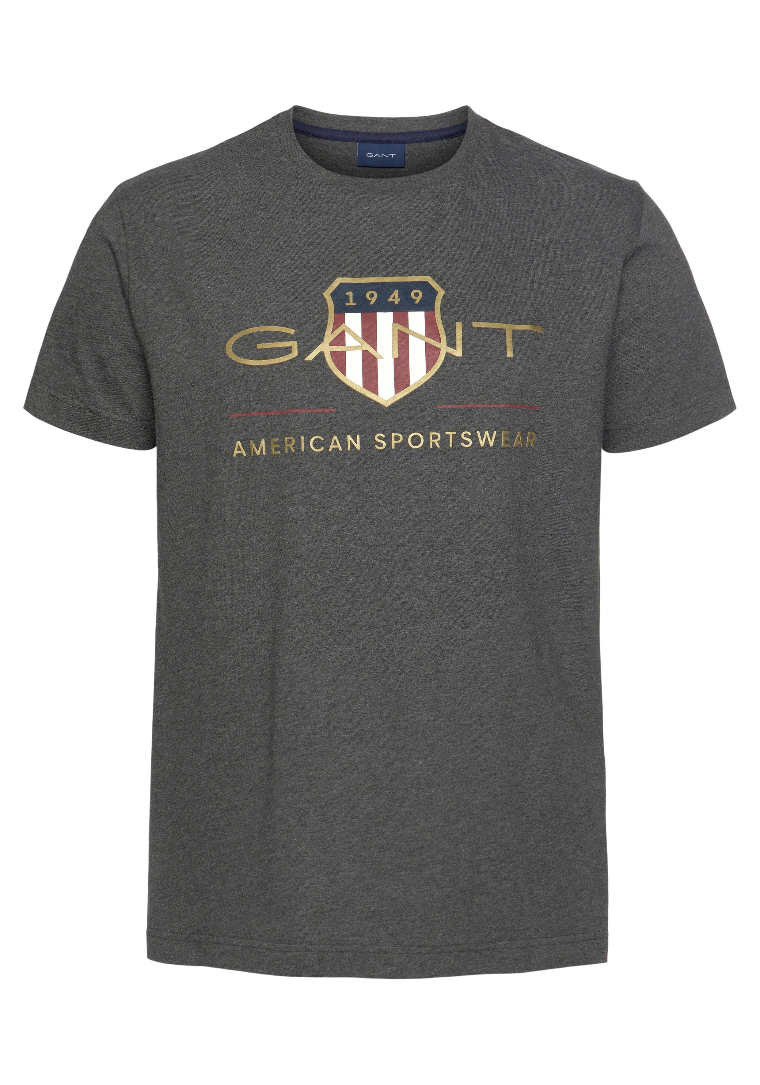 ARCHIVE großem SS Gant anthrazit-meliert mit SHIELD T-Shirt T-SHIRT Markenlogo-Aufdruck D2.