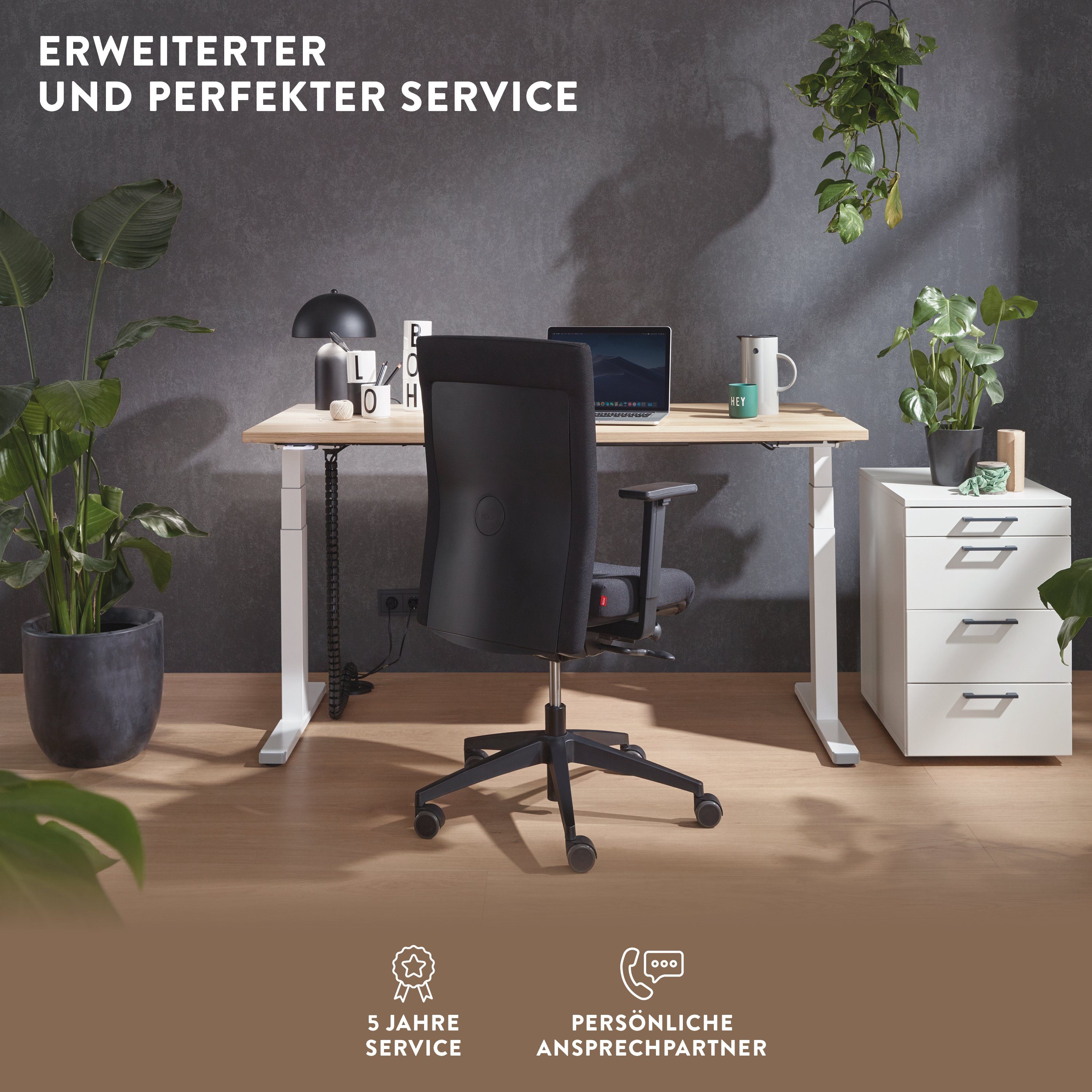 - | Schreibtisch Weiß Premium in ohne boho höhenverstellbar office® Made Germany Line, Weiß - elektrisch stufenlos in Tischplatte
