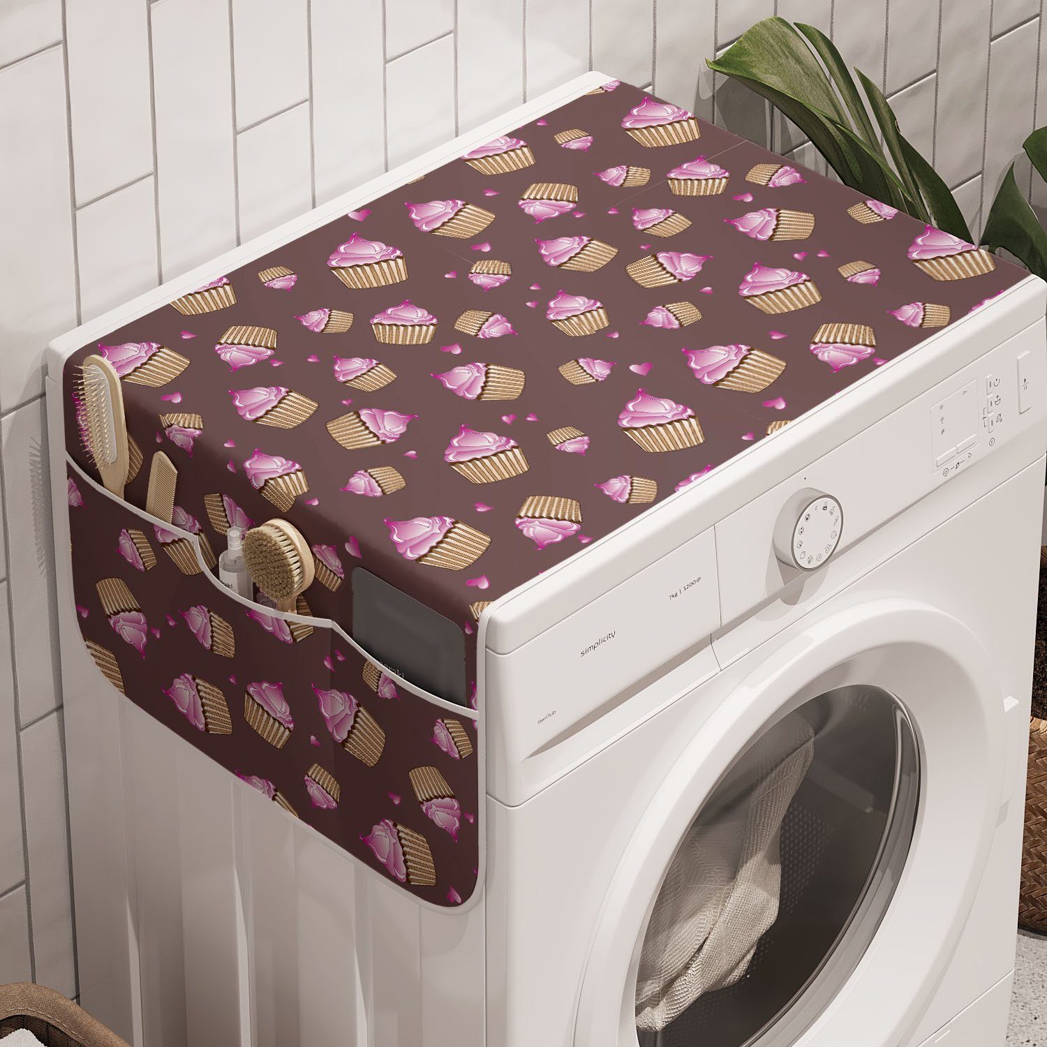 Anti-Rutsch-Stoffabdeckung Badorganizer für Waschmaschine Kuchen Trockner, Rosa und Herzen und Schokolade Kleine Abakuhaus