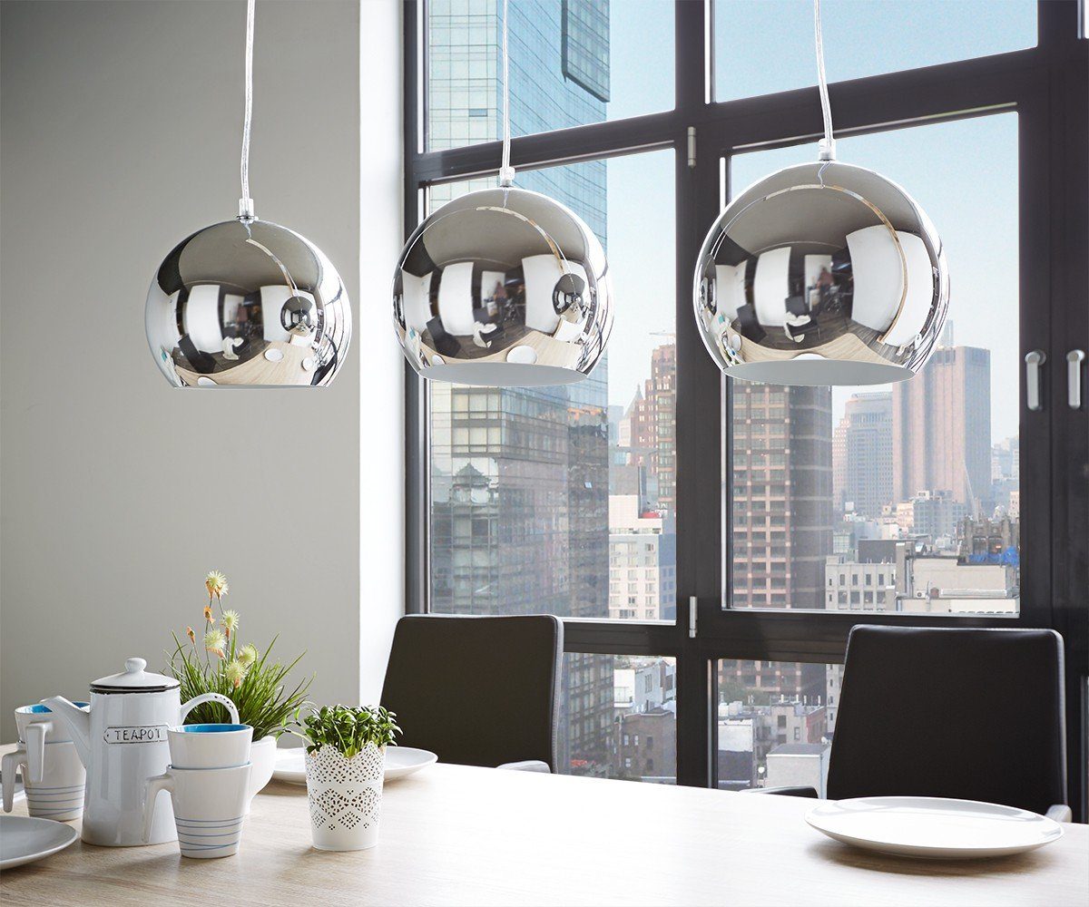 DELIFE Hängeleuchte Pentola, Chrom Silberfarben 75 cm 3 Schirme Deckenlampe günstig online kaufen