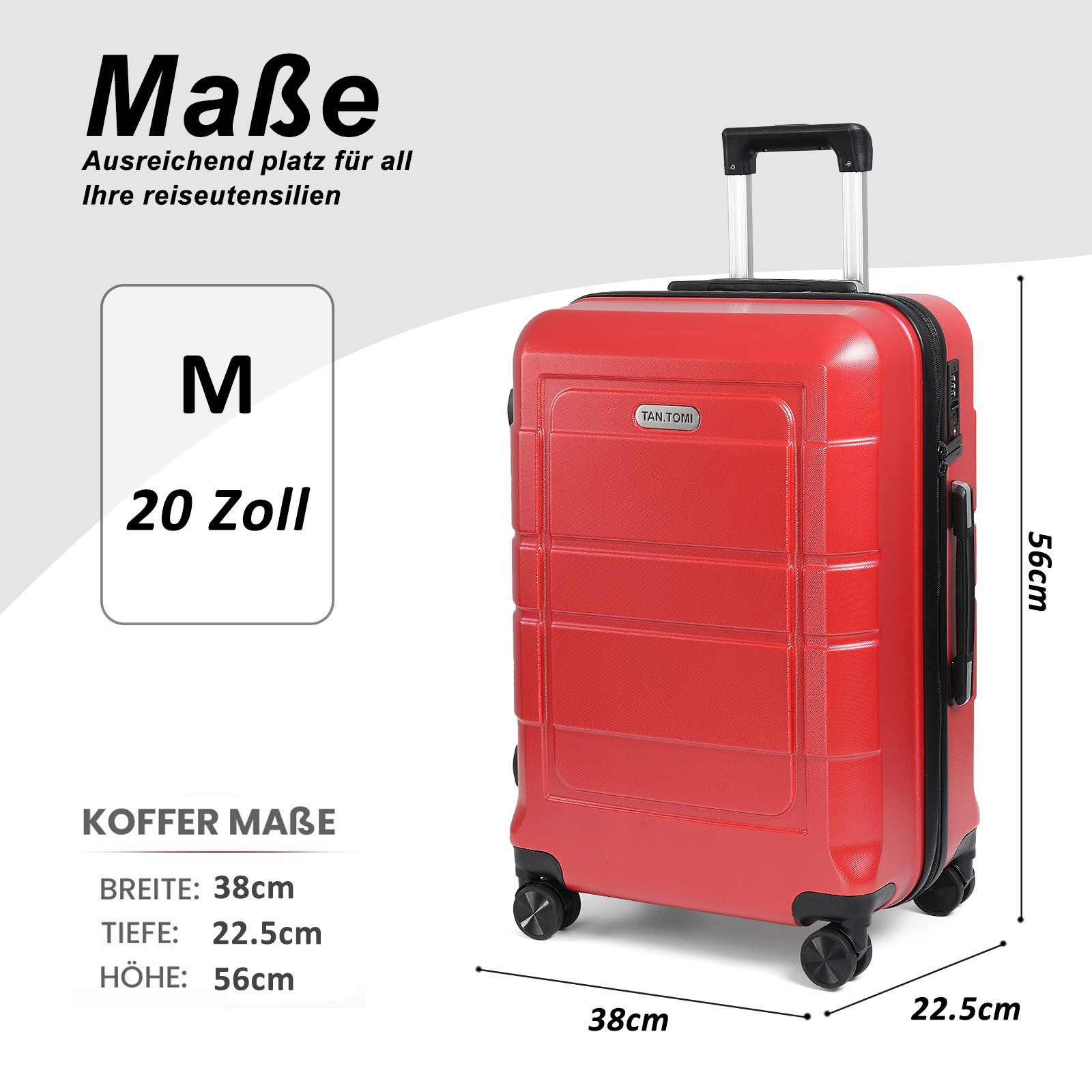 TAN.TOMI Handgepäckkoffer Trolley Hartschalenkoffer Hard Shell Hartschalenkoffer Trolley Koffer, 4 Rollen, Reisekoffer Reisekofferset Gepäck mit Zahlenschloss – Bild 4 von 5