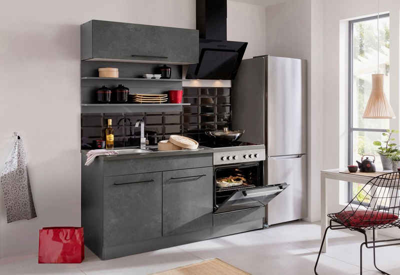 HELD MÖBEL Küchenzeile Tulsa, Breite 160 cm, schwarze Metallgriffe, hochwertige MDF Fronten