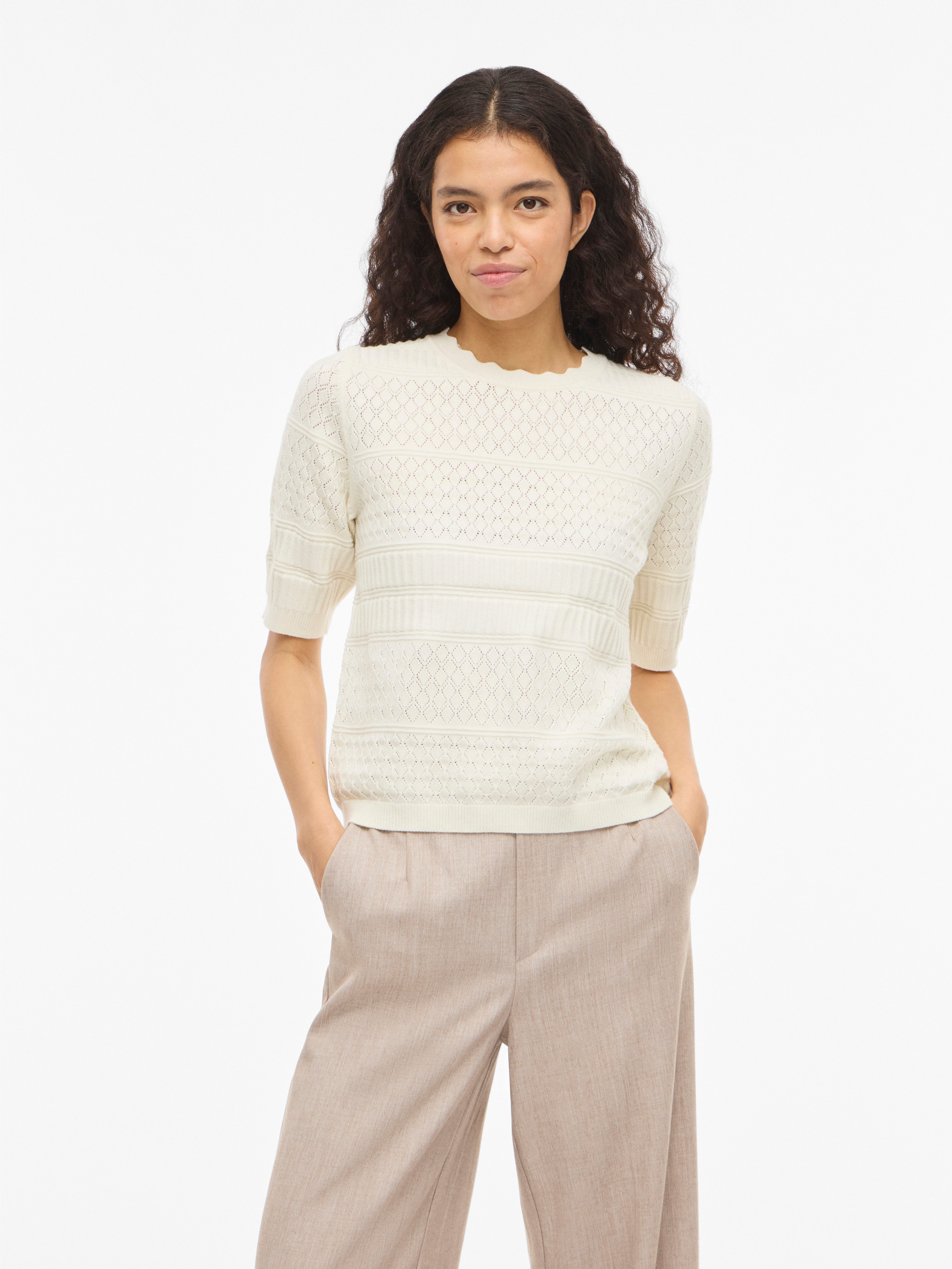 Vila Kurzarmpullover VIMILOS S/S O-NECK POINTELLE TOP - NOOS günstig online kaufen