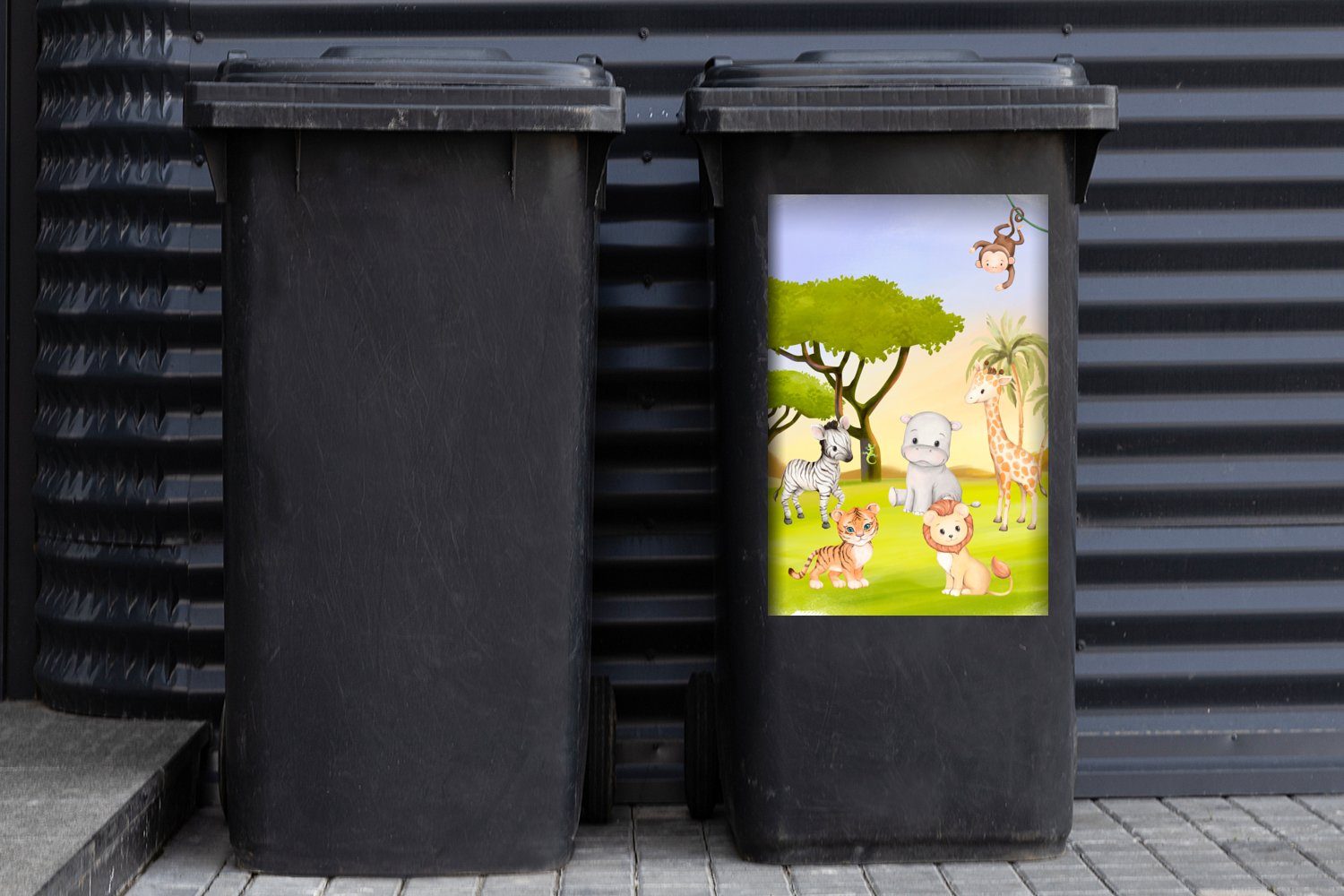 Kinder Tiere St), Dschungel Abfalbehälter Sticker, (1 MuchoWow Wandsticker Mülltonne, - Mülleimer-aufkleber, - Container,